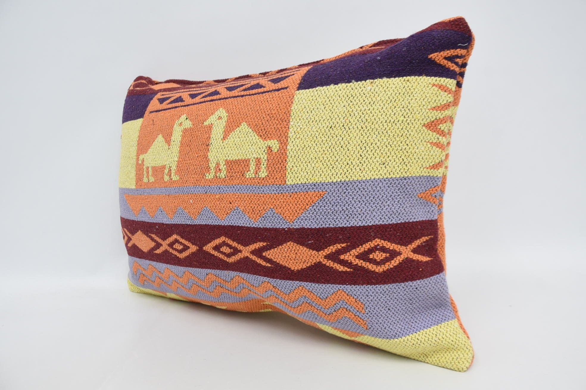 16"x24" Yellow Pillow Case, Decorative Bolster Pillow Sham, Pillow for Sofa, Kilim Pillow, Turkish Pillow, Knitted Cushion Cover