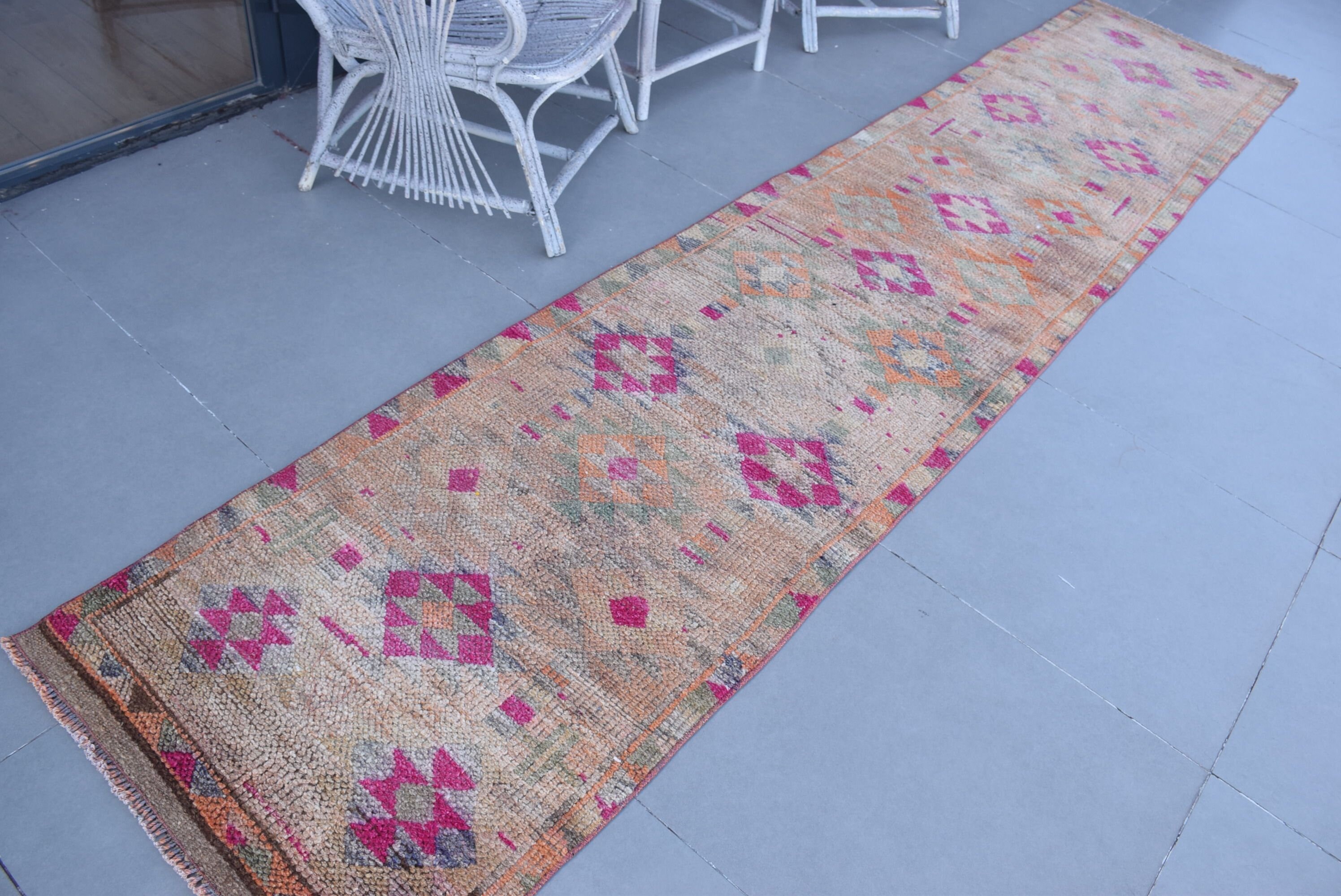 2.5x12.3 ft Runner Rug, Vintage Rugs, Corridor Rug, Art Rug, Anatolian Rugs, Pink Bedroom Rugs, Kitchen Rug, Rugs for Hallway, Turkish Rugs