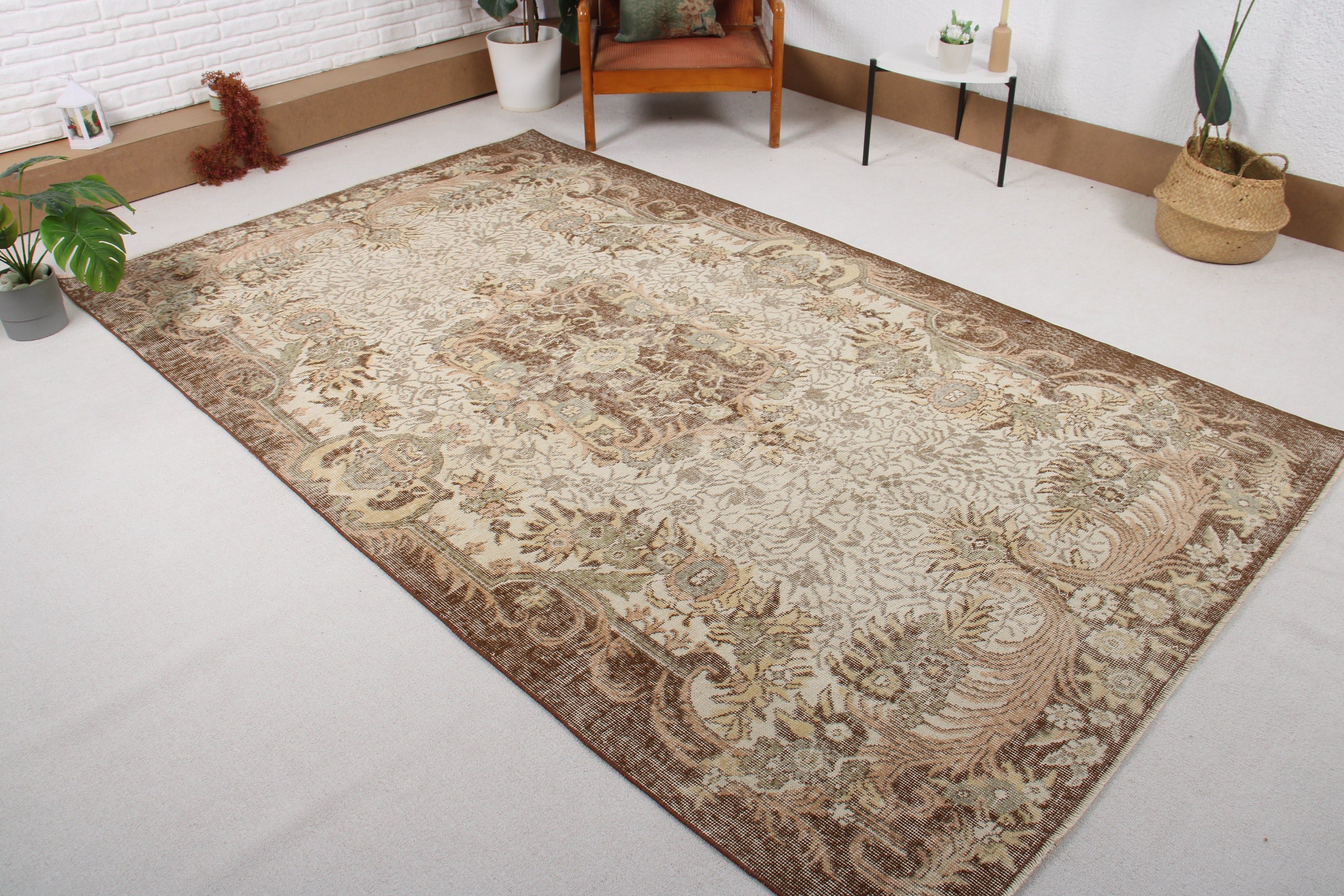 Düz Dokuma Halı, Vintage Halı, Bej Mutfak Halıları, Mutfak Halıları, Salon Halıları, Oturma Odası Halısı, Türk Halıları, Lüks Halı, 5,5x9,3 ft Büyük Halı