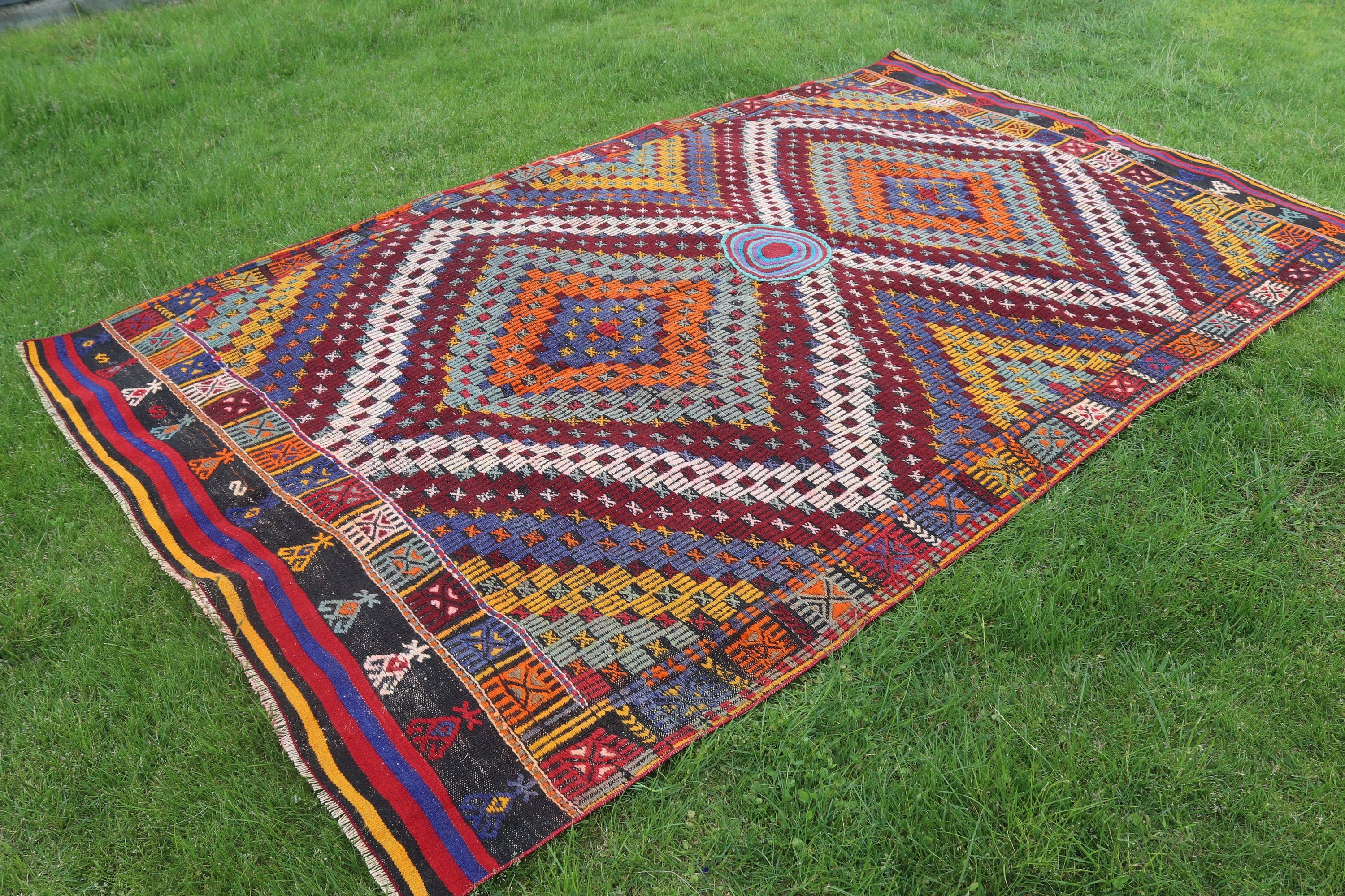 Gökkuşağı Geometrik Halılar, Ev Dekor Halısı, Egzotik Halı, 5.6x9.1 ft Büyük Halı, Vintage Halı, Lüks Halı, Büyük Vintage Halı, Türk Halısı, Kilim