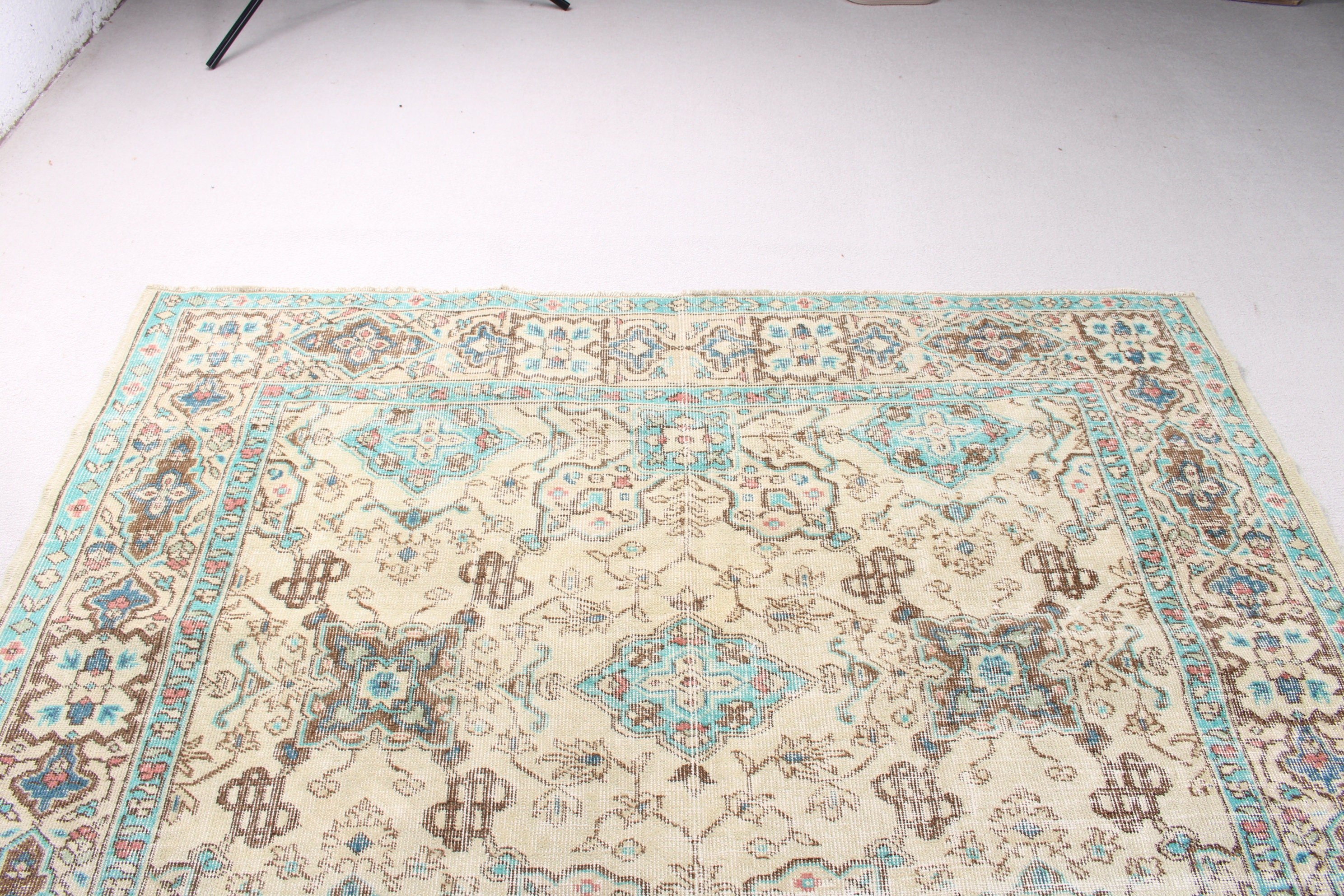 Büyük Oushak Halıları, Kahverengi Geometrik Halı, Türk Halıları, Vintage Halılar, Açıklama Halıları, Büyük Vintage Halı, Düz Dokuma Halı, 6,3x9,2 ft Büyük Halı