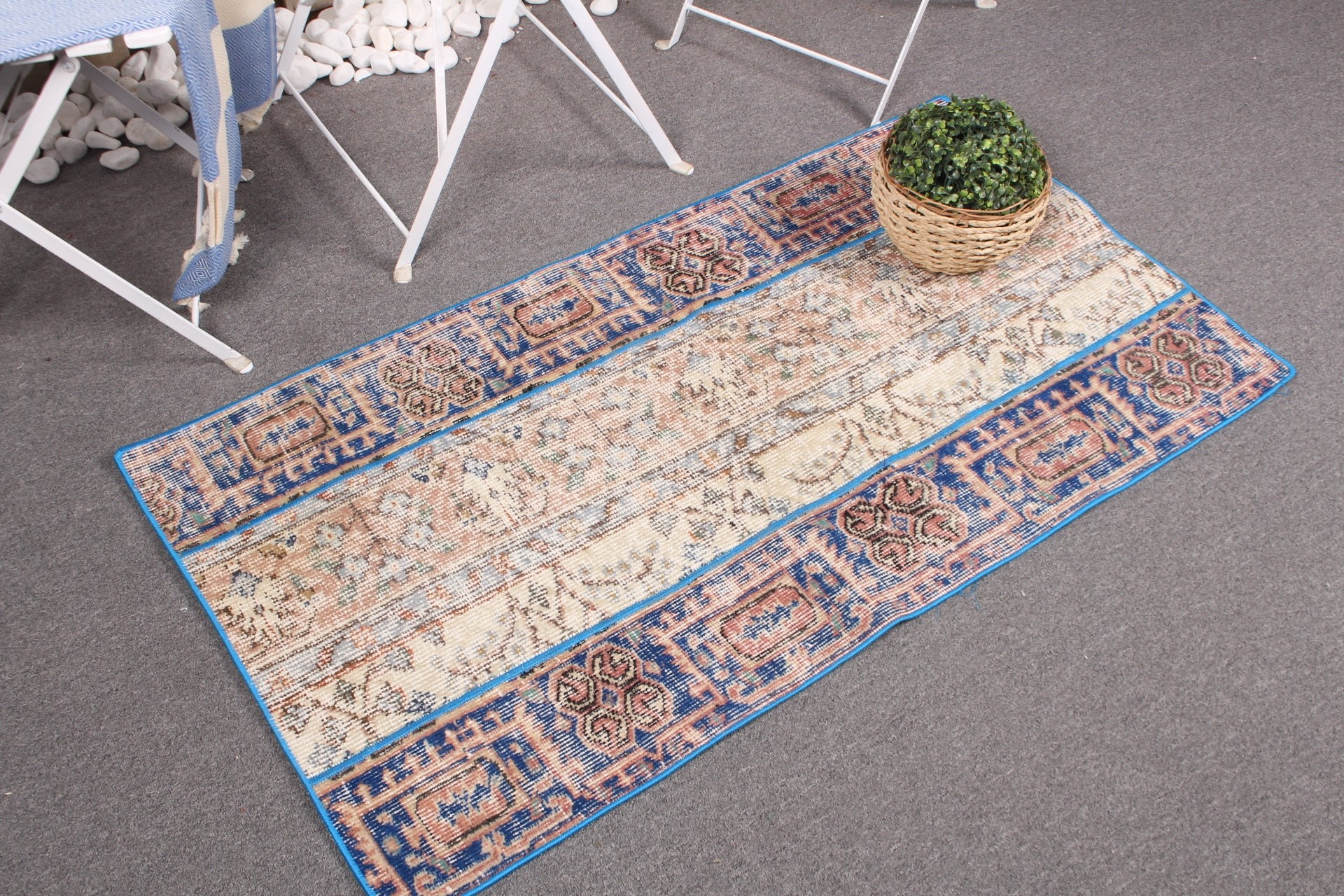 Vintage Rug, Rugs for Bedroom, 2.2x4.2 ft Small Rug, Turkish Rug, Floor Rugs, Entry Rug, Blue Home Decor Rug, Kitchen Rugs