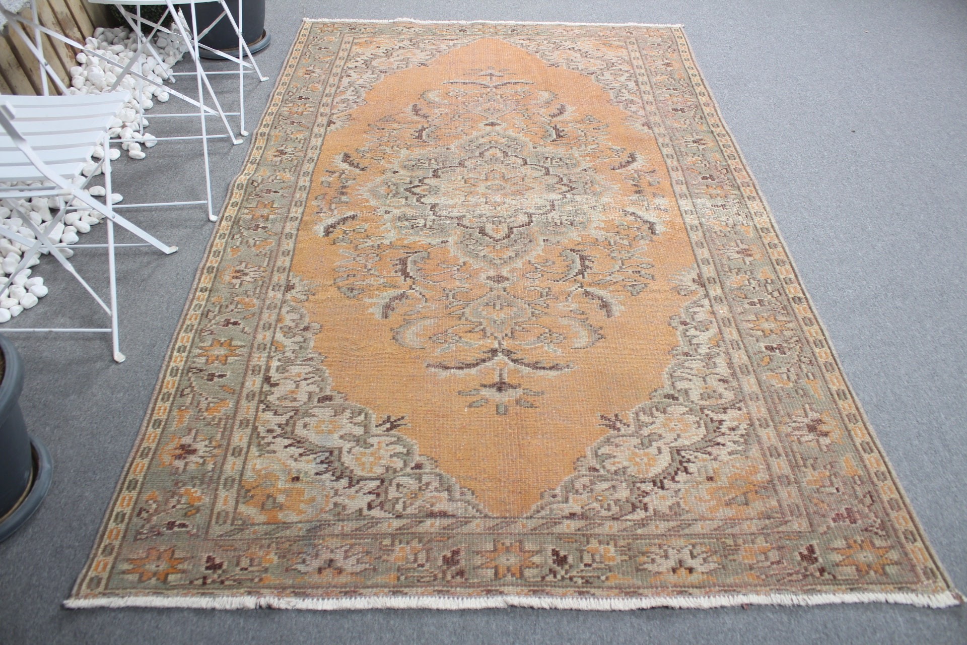 Salon Halısı, Oturma Odası Halısı, Türk Halıları, 5.3x8.5 ft Büyük Halılar, Fas Halısı, Yatak Odası Halıları, Turuncu Yün Halı, Vintage Halı, Salon Halıları