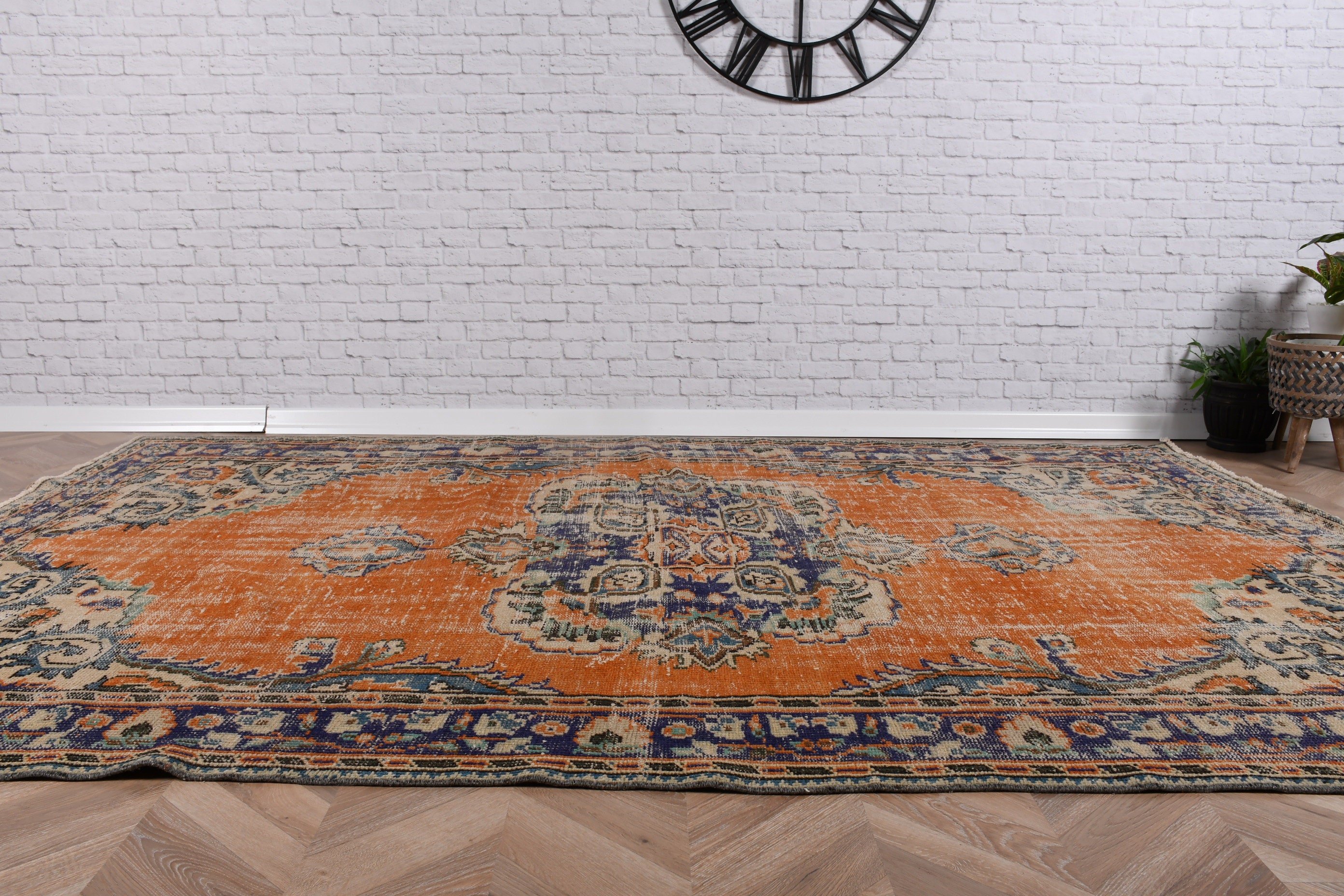 Living Room Rug, Moroccan Rug, Orange  6.2x9.4 ft Large Rug, Turkish Rugs, Dining Room Rugs, Vintage Rug, Geometric Rug