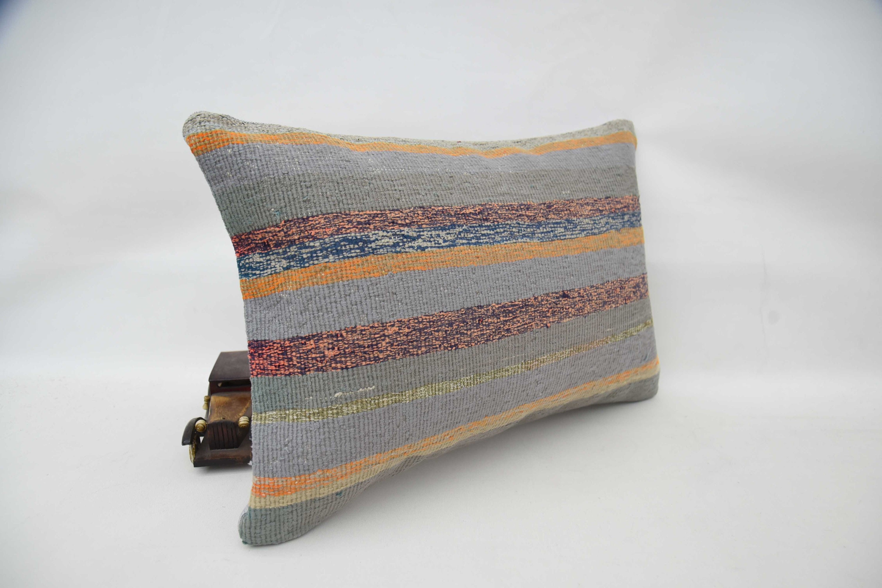 Vintage Kilim Pillow Cushion Cover, Turkish Pillow, Meditation Pillow Case, Boho Pillow, 16"x24" Gray Cushion Case, Vintage Pillow