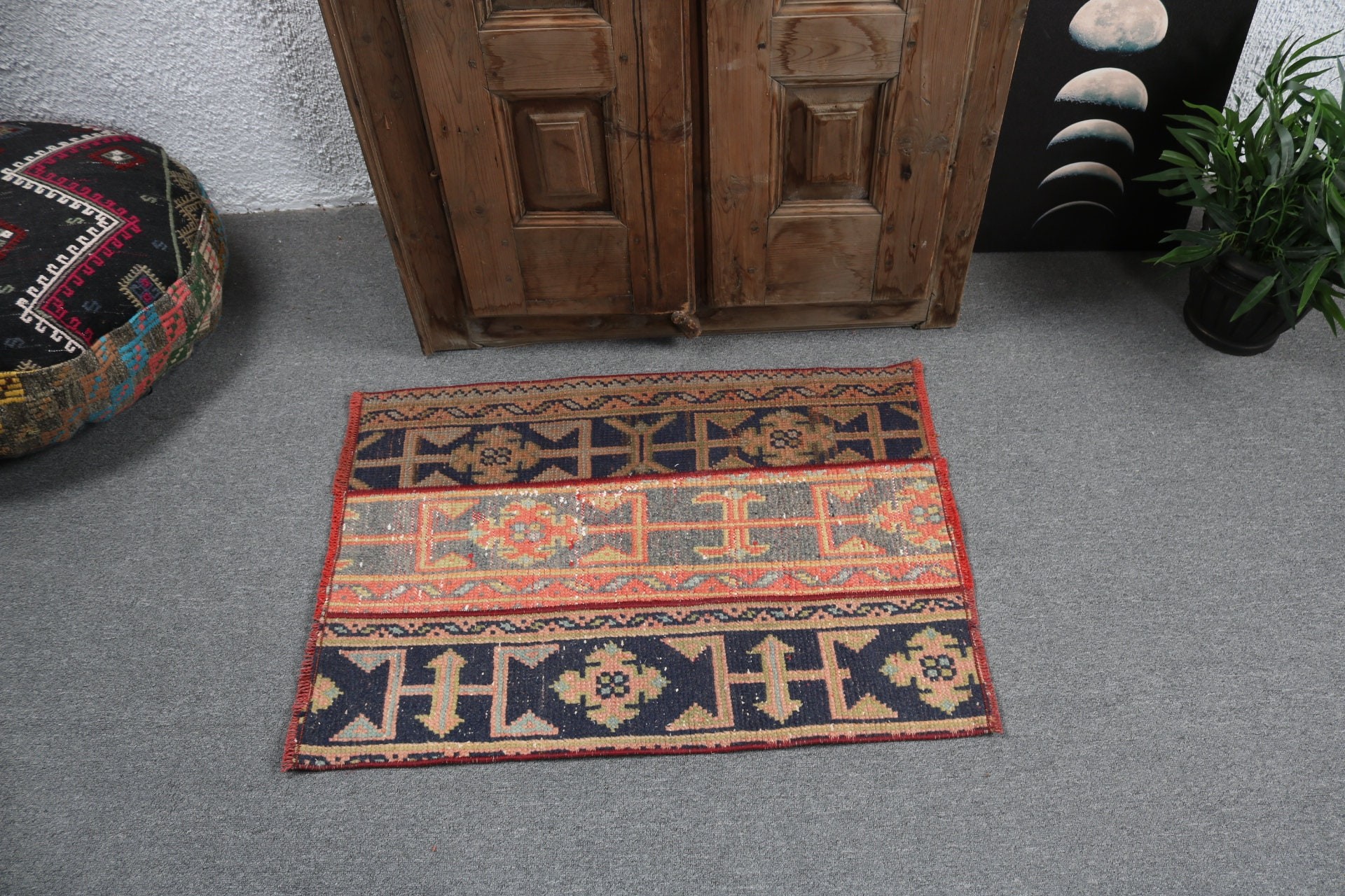 Mutfak Halısı, Mavi Geometrik Halılar, Açıklama Halıları, Türk Halısı, Ev Dekorasyonu Halıları, Vintage Halılar, 2x2,8 ft Küçük Halı, Giriş Halısı, Kabile Halıları