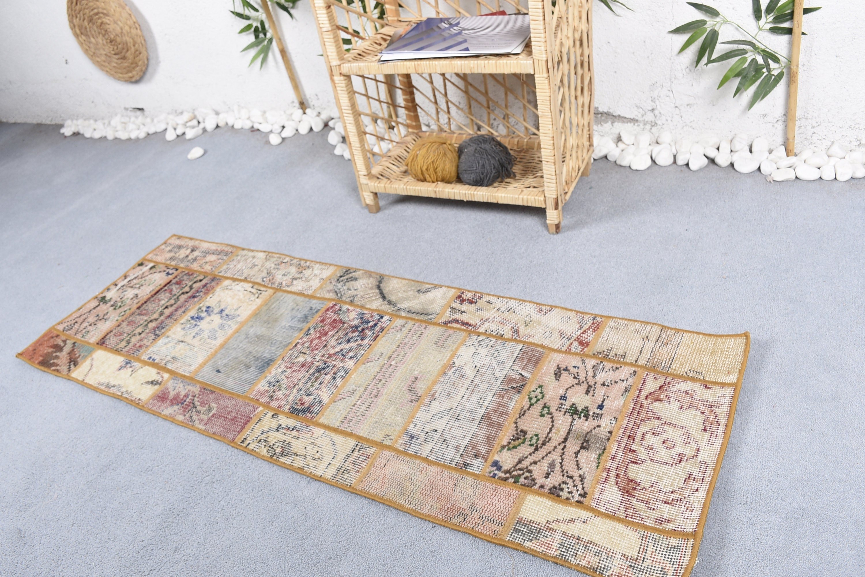 Retro Rug, Bathroom Rug, Rugs for Door Mat, Vintage Rug, Kitchen Rug, 1.6x4.6 ft Small Rugs, Turkish Rug, Beige Oriental Rugs