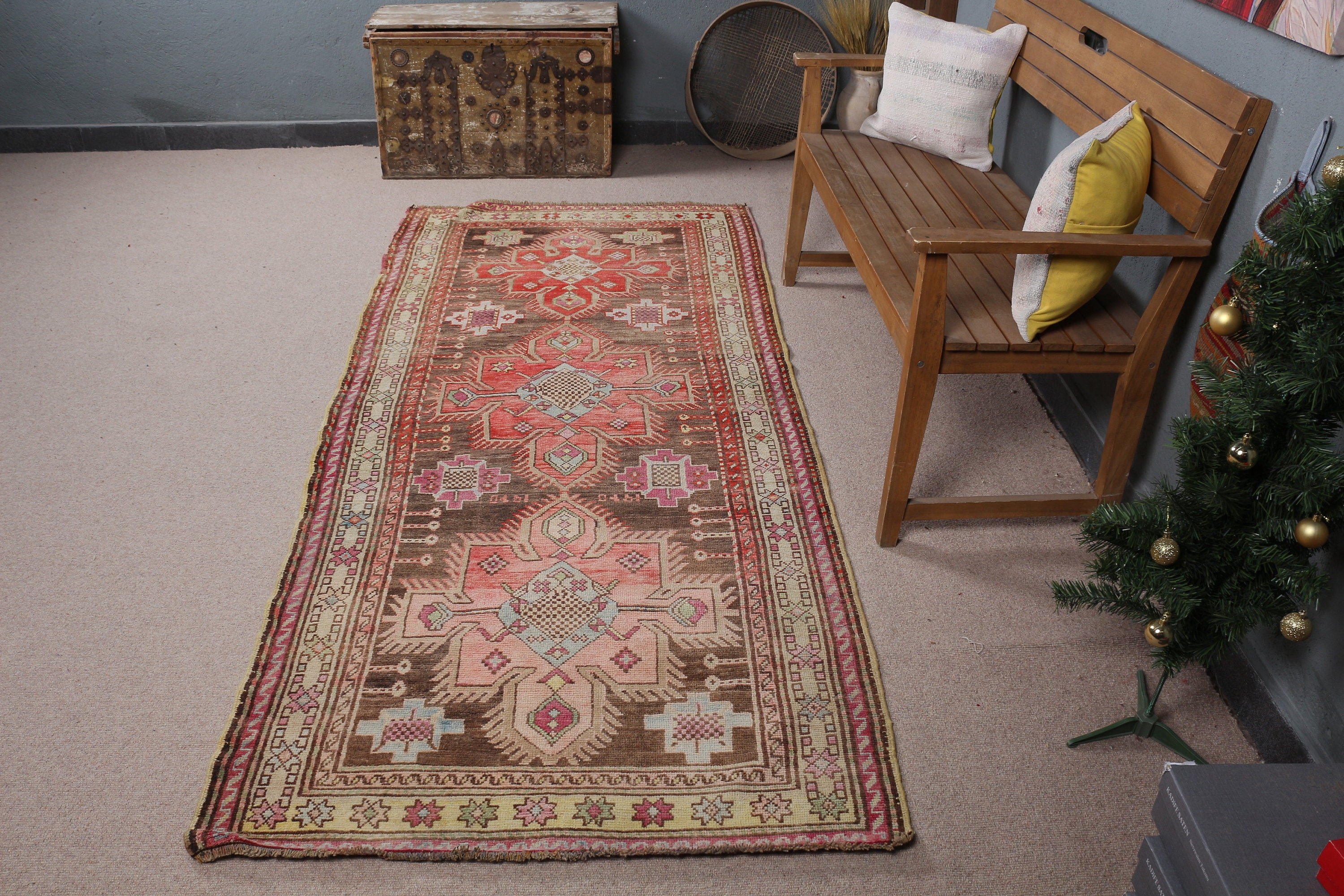 3.7x8.3 ft Area Rug, Red Antique Rugs, Wool Rug, Rugs for Indoor, Bedroom Rugs, Floor Rug, Dining Room Rug, Vintage Rug, Turkish Rug