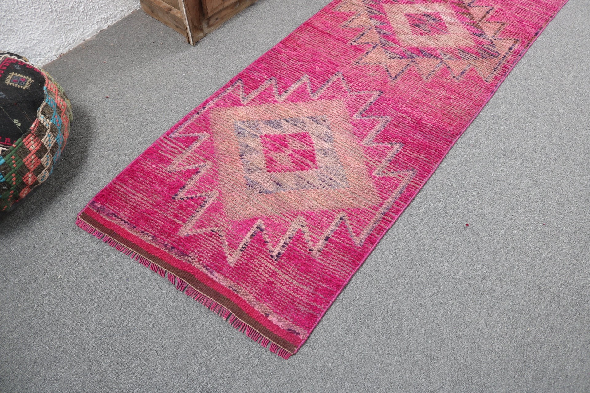 Turkish Rugs, Modern Rugs, Vintage Rug, Kitchen Rugs, Hallway Rug, Pink Luxury Rug, Handwoven Rugs, 2.7x9.3 ft Runner Rugs, Corridor Rugs