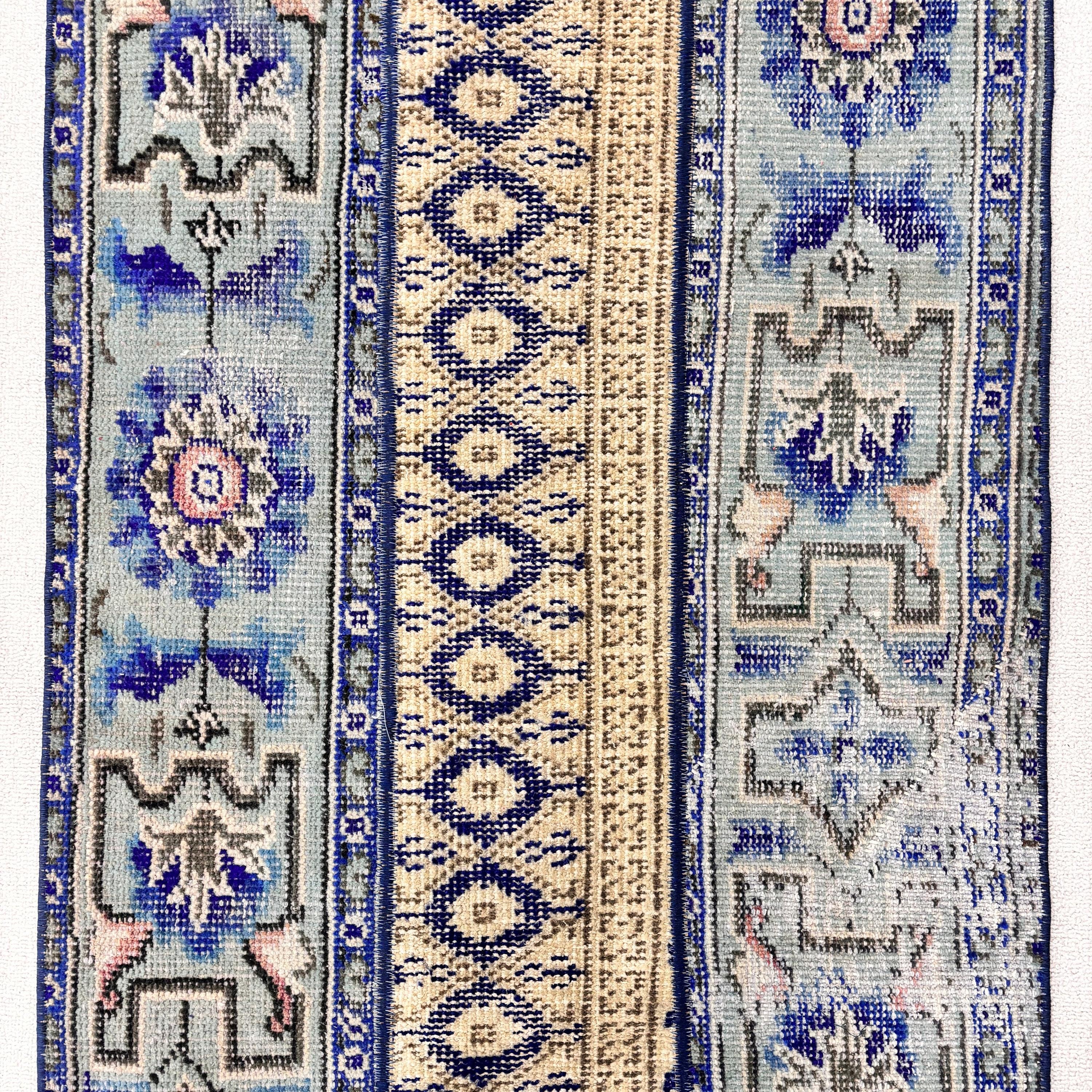 Vintage Halılar, Küçük Vintage Halılar, Türk Halıları, Aztek Halısı, Mavi Antika Halı, Küçük Alan Halısı, Yatak Odası Halısı, 2.3x5.2 ft Küçük Halı, Boho Halıları