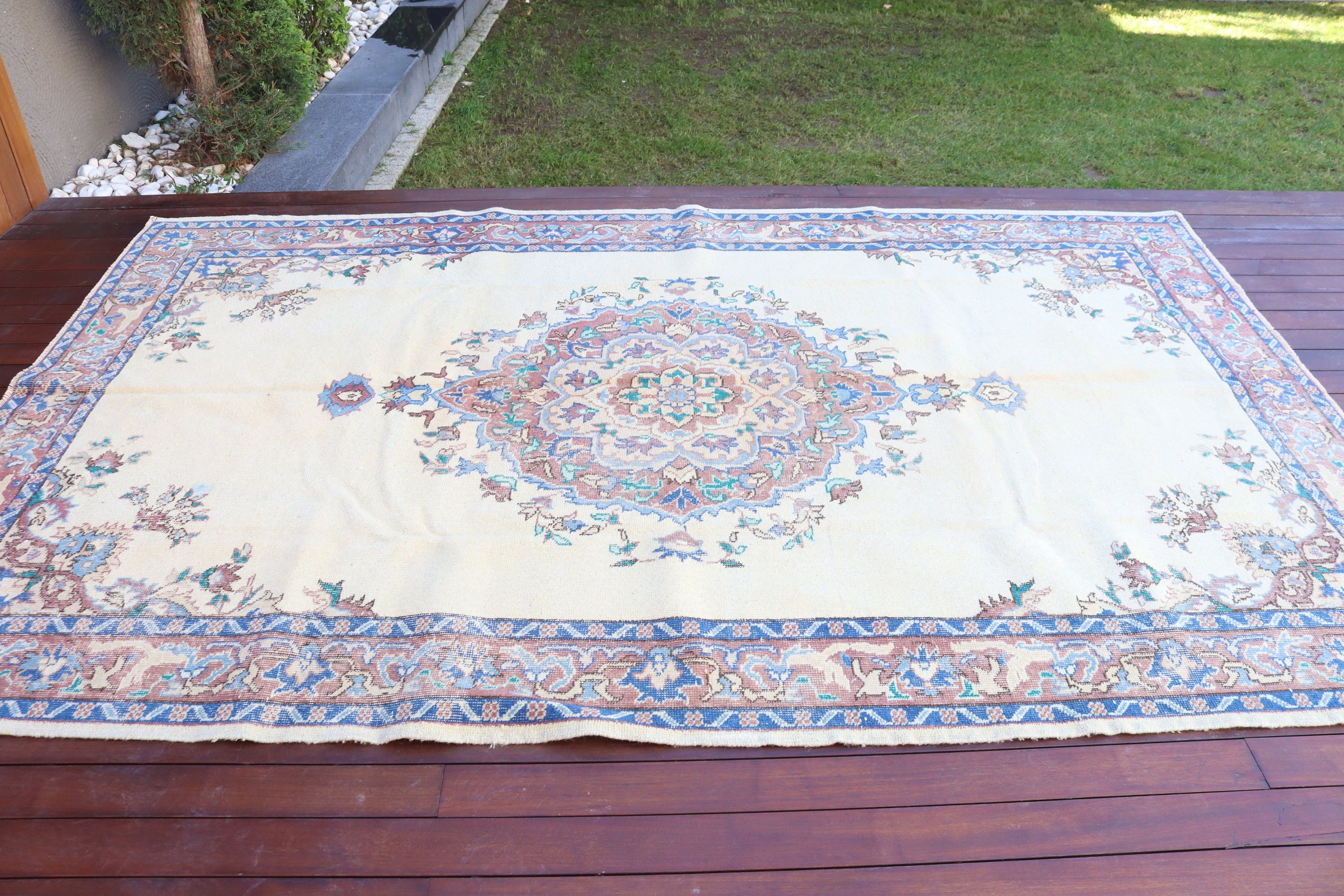 Yemek Odası Halısı, Bej El Dokuma Halı, 6x9.6 ft Büyük Halılar, Büyük Oushak Halısı, Açıklama Halıları, Türk Halısı, Vintage Halı, Modern Halılar