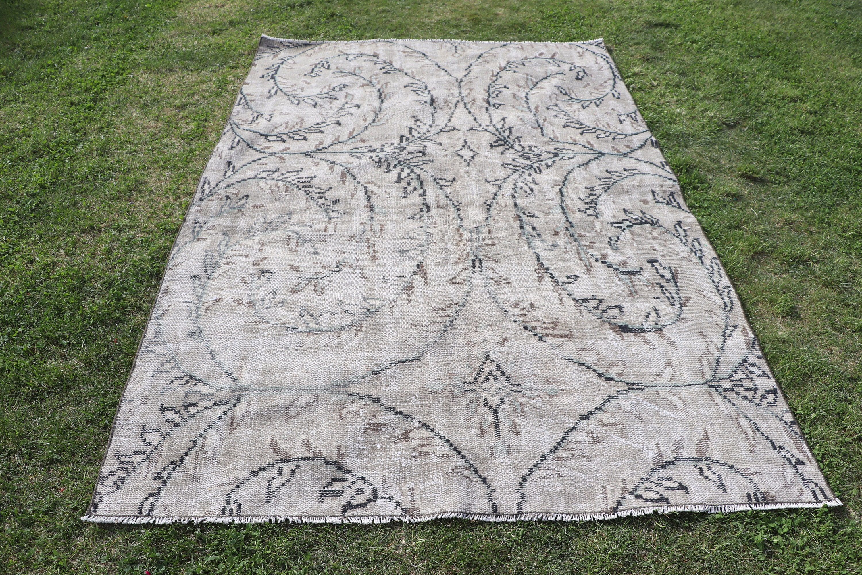 Türk Halısı, Vintage Halı, Organik Halı, Yatak Odası Halıları, Bej 4,9x7,3 ft Alan Halıları, Boho Alan Halısı, Nötr Halı, Oturma Odası Halıları