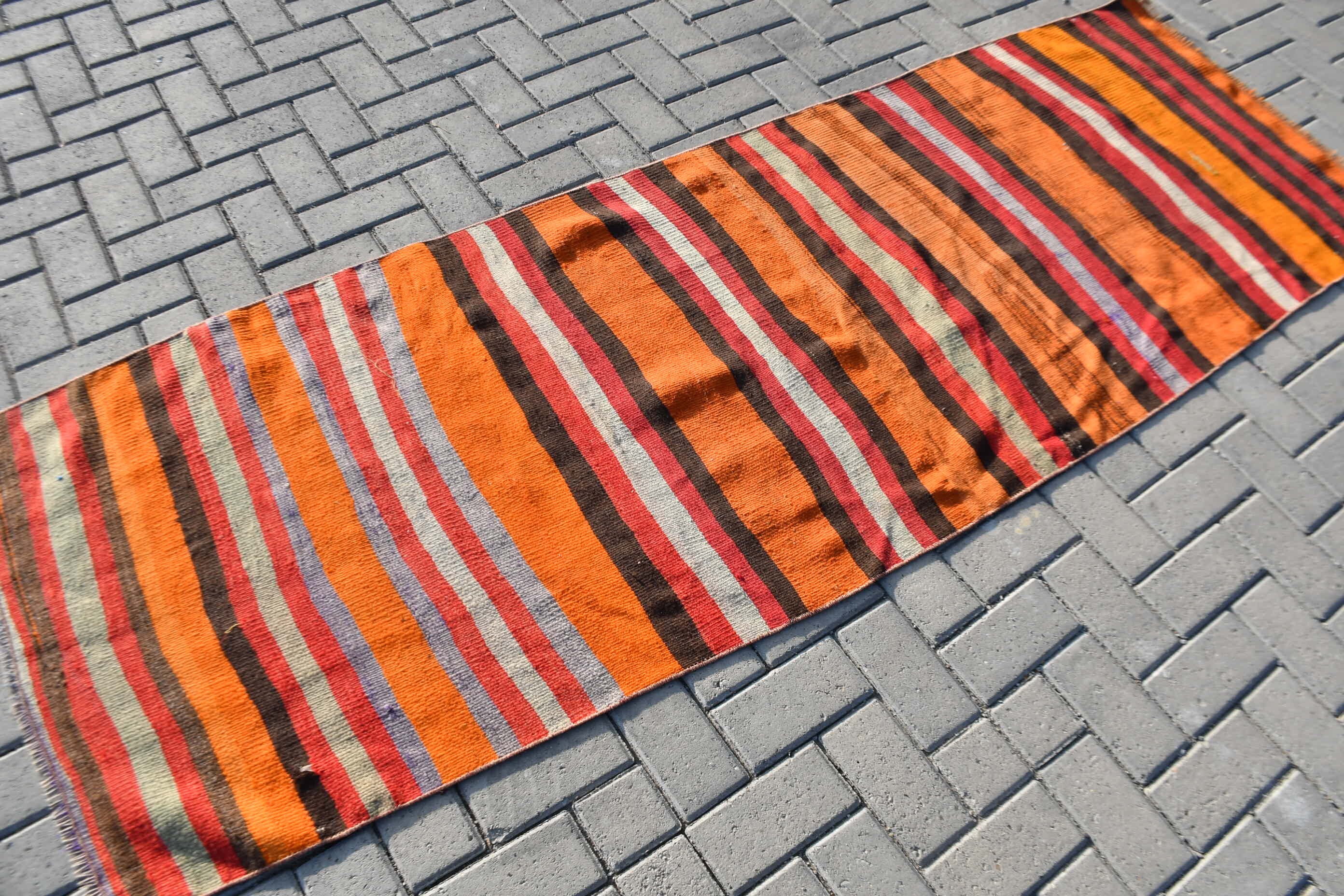 Cool Rug, Antique Rugs, Vintage Rug, Stair Rugs, Orange Oriental Rug, Turkish Rug, Rugs for Hallway, 2.8x8 ft Runner Rug, Dorm Rugs, Kilim