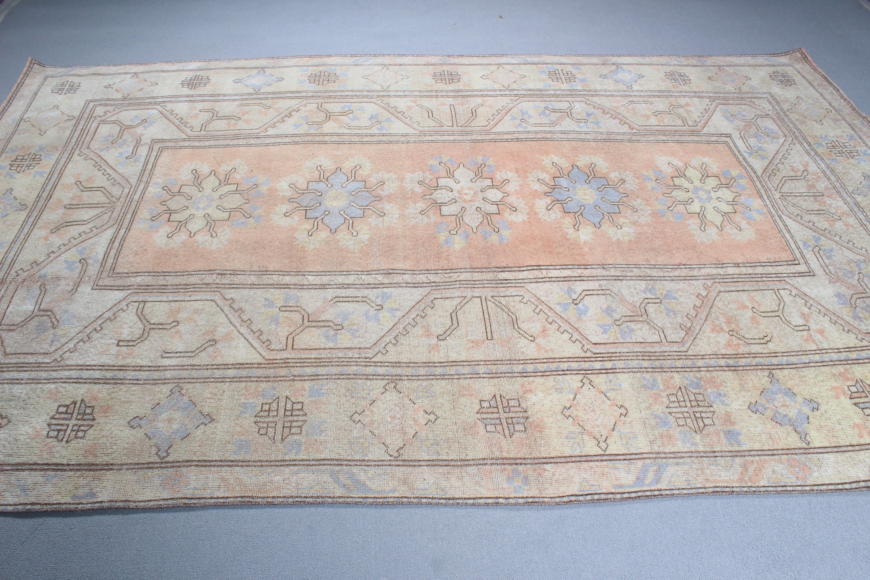 El Yapımı Halı, Vintage Halı, Bej Antika Halılar, 6.5x10.2 ft Büyük Halı, Büyük Boho Halı, Yatak Odası Halısı, Yün Halılar, Türk Halıları, Bildiri Halısı