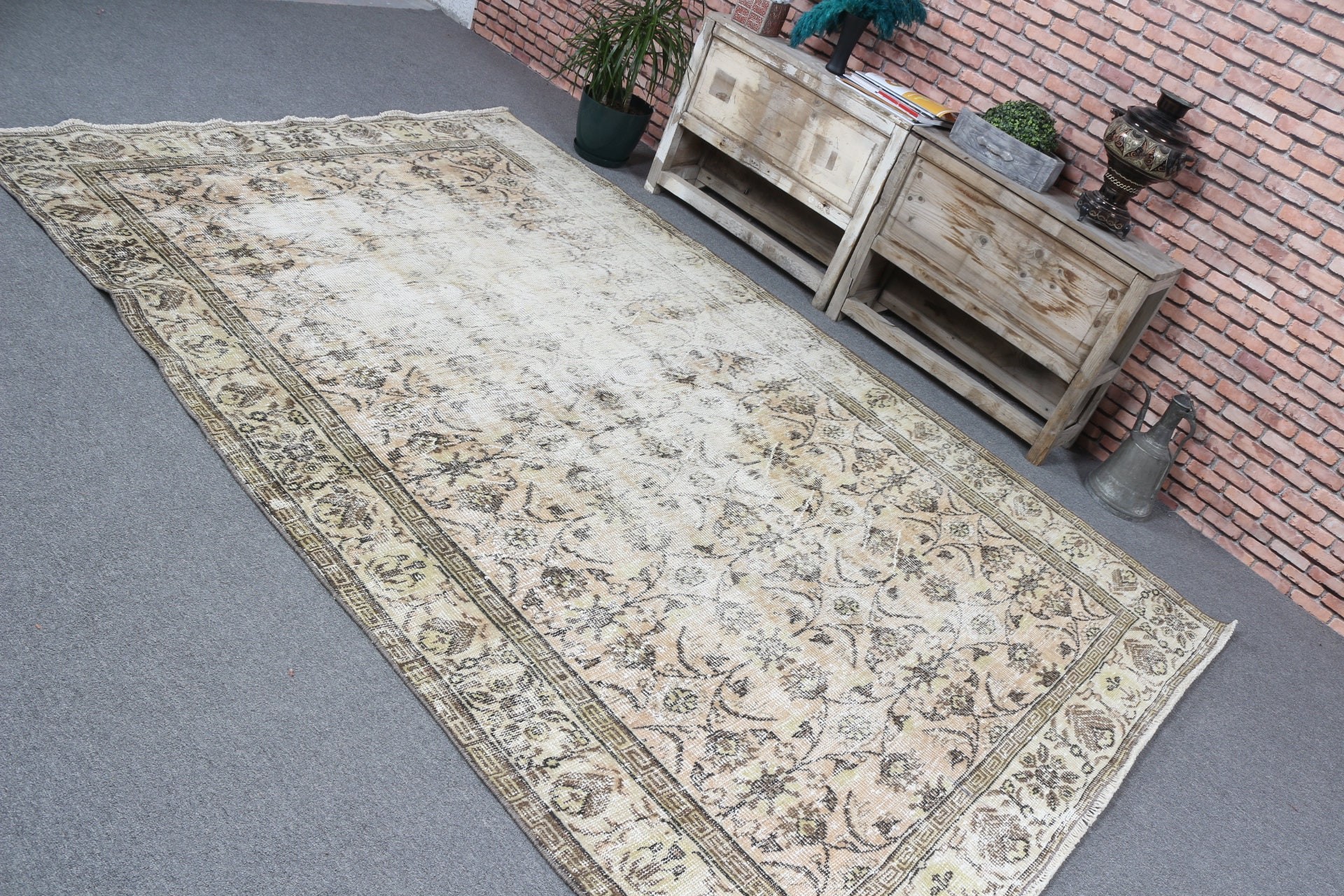 Home Decor Rugs, Custom Rug, Vintage Rug, Beige Antique Rug, Living Room Rug, Turkish Rug, Bedroom Rug, Oushak Rug, 5.9x9.2 ft Large Rugs