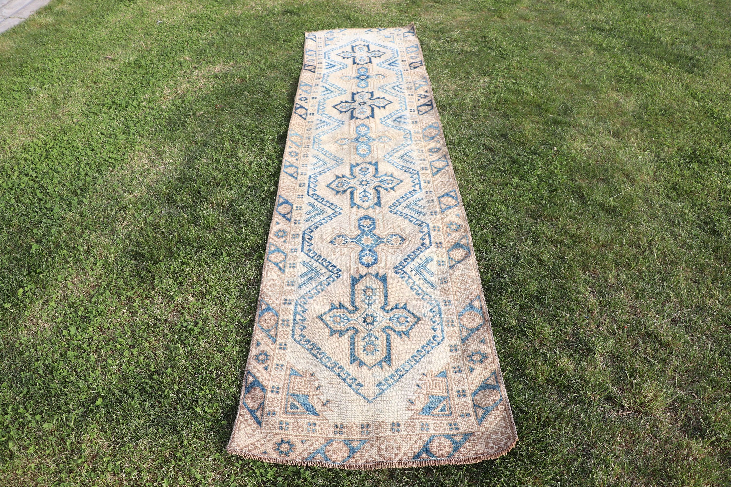 Long Runner Rugs, Outdoor Rug, Stair Rug, Vintage Rugs, Boho Rugs, 2.2x9.7 ft Runner Rug, Oushak Rugs, Beige Cool Rugs, Turkish Rug