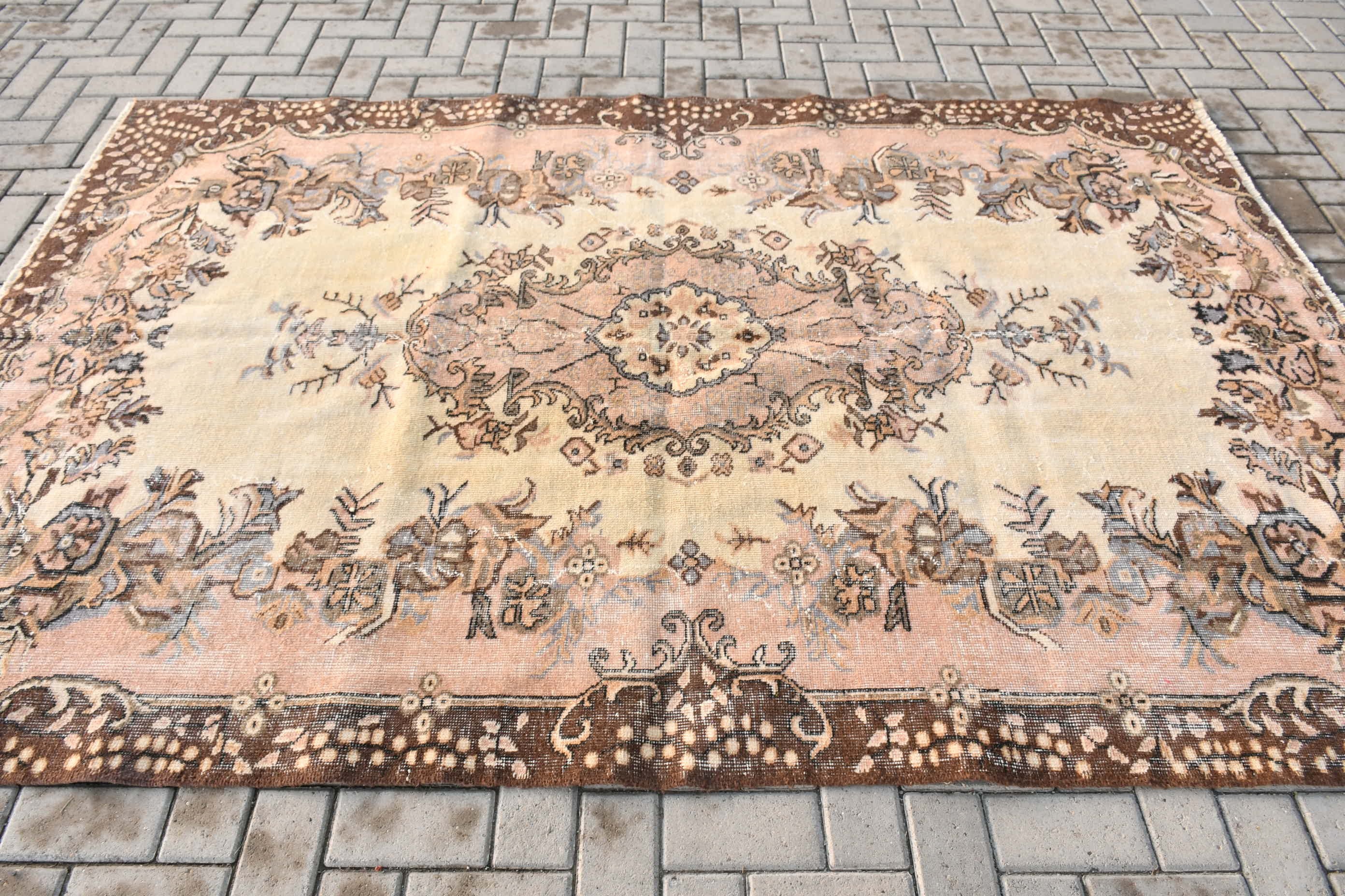 Vintage Halı, Yatak Odası Halıları, Yemek Odası Halıları, Bej 5.6x8.5 ft Büyük Halı, Türk Halısı, Anadolu Halısı, Oturma Odası Halıları