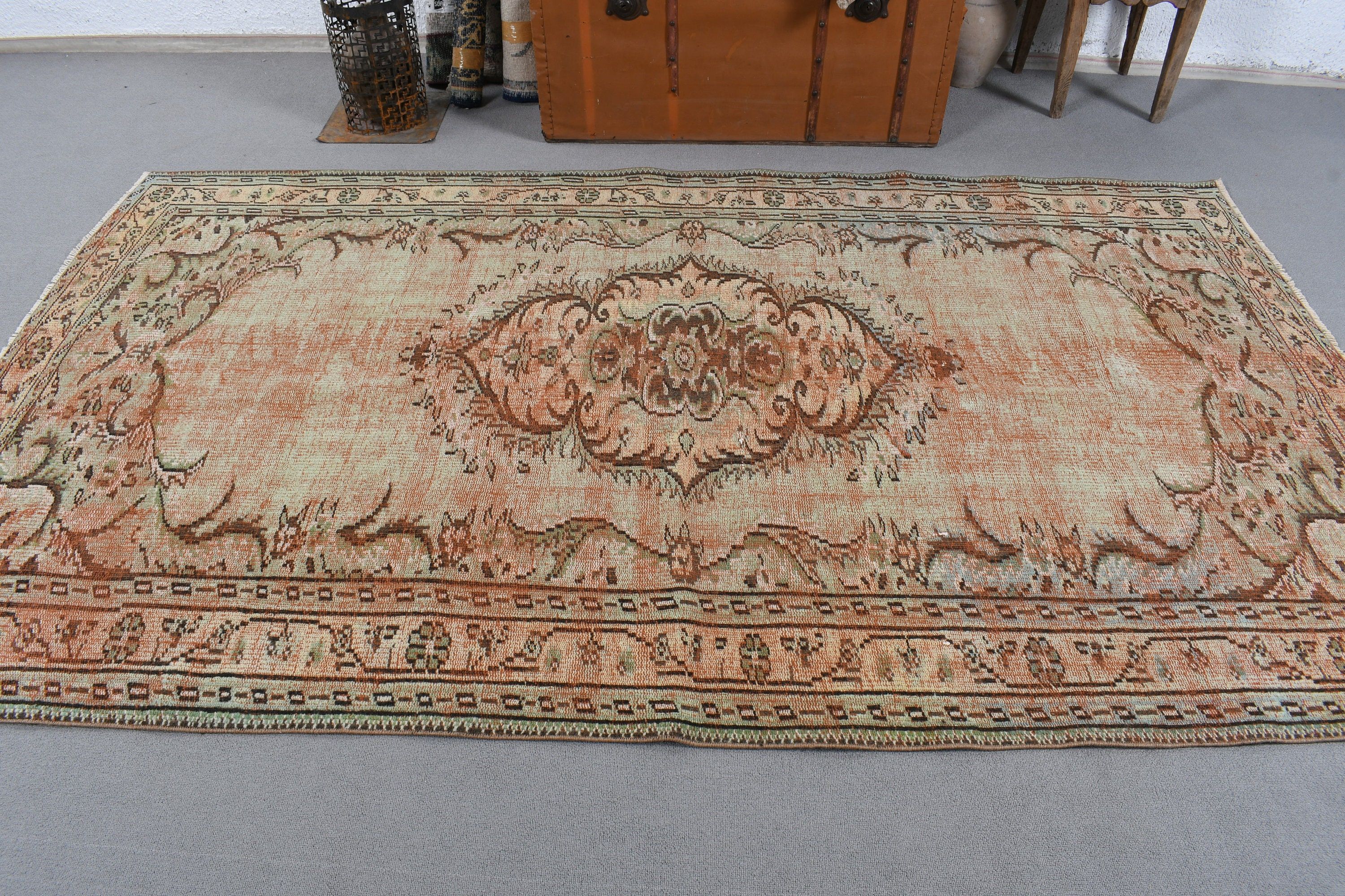 Floor Rugs, Large Boho Rug, Living Room Rug, Orange Oriental Rugs, Office Rugs, Turkish Rug, 5x8.5 ft Large Rug, Vintage Rug, Modern Rug