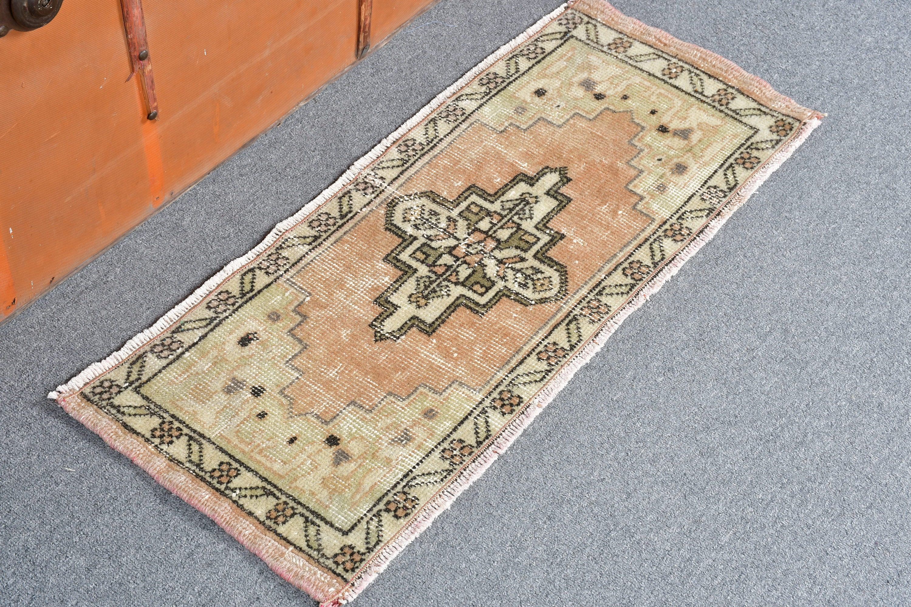 1.1x2.8 ft Small Rug, Rugs for Bedroom, Wool Rug, Bedroom Rug, Turkish Rugs, Brown Antique Rug, Door Mat Rug, Vintage Rug