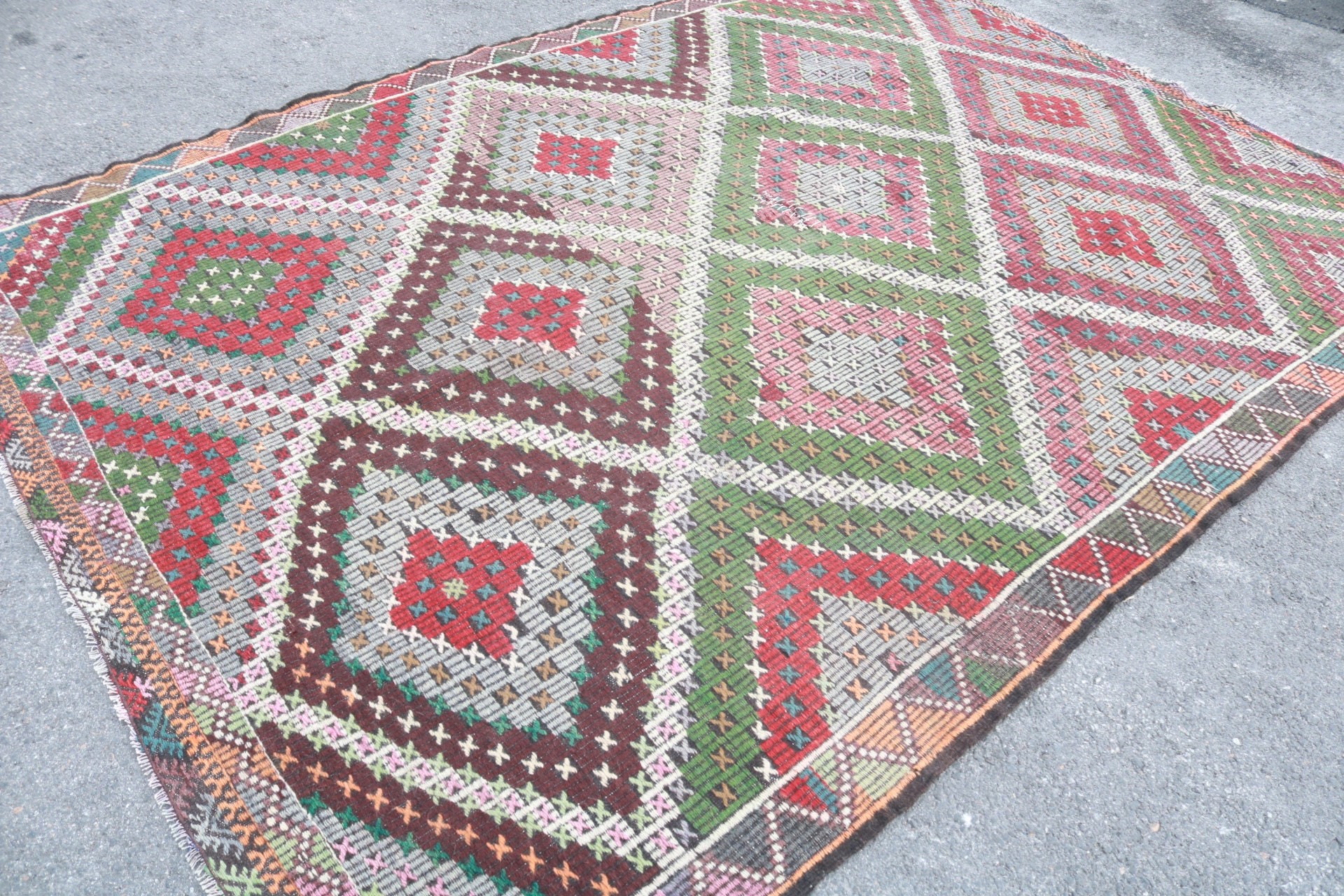 Kitchen Rugs, Turkish Rug, Vintage Rug, Kilim, Antique Rug, Living Room Rugs, Salon Rug, 7x10.3 ft Oversize Rug, Rugs for Living Room