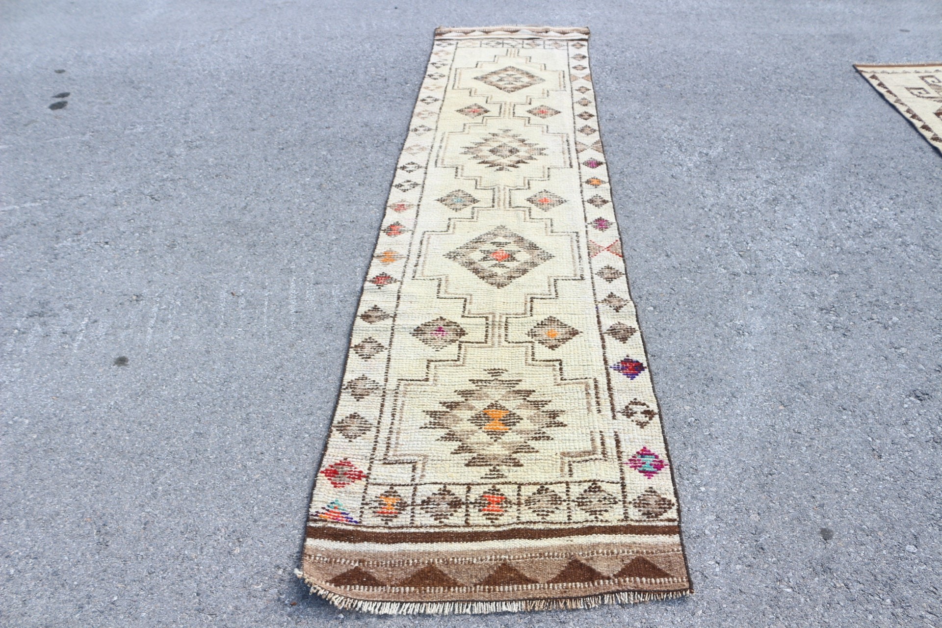 Vintage Rug, Stair Rugs, Oriental Rug, Rugs for Hallway, Kitchen Rugs, Beige Oushak Rug, 2.6x11.4 ft Runner Rugs, Turkish Rugs, Wool Rug