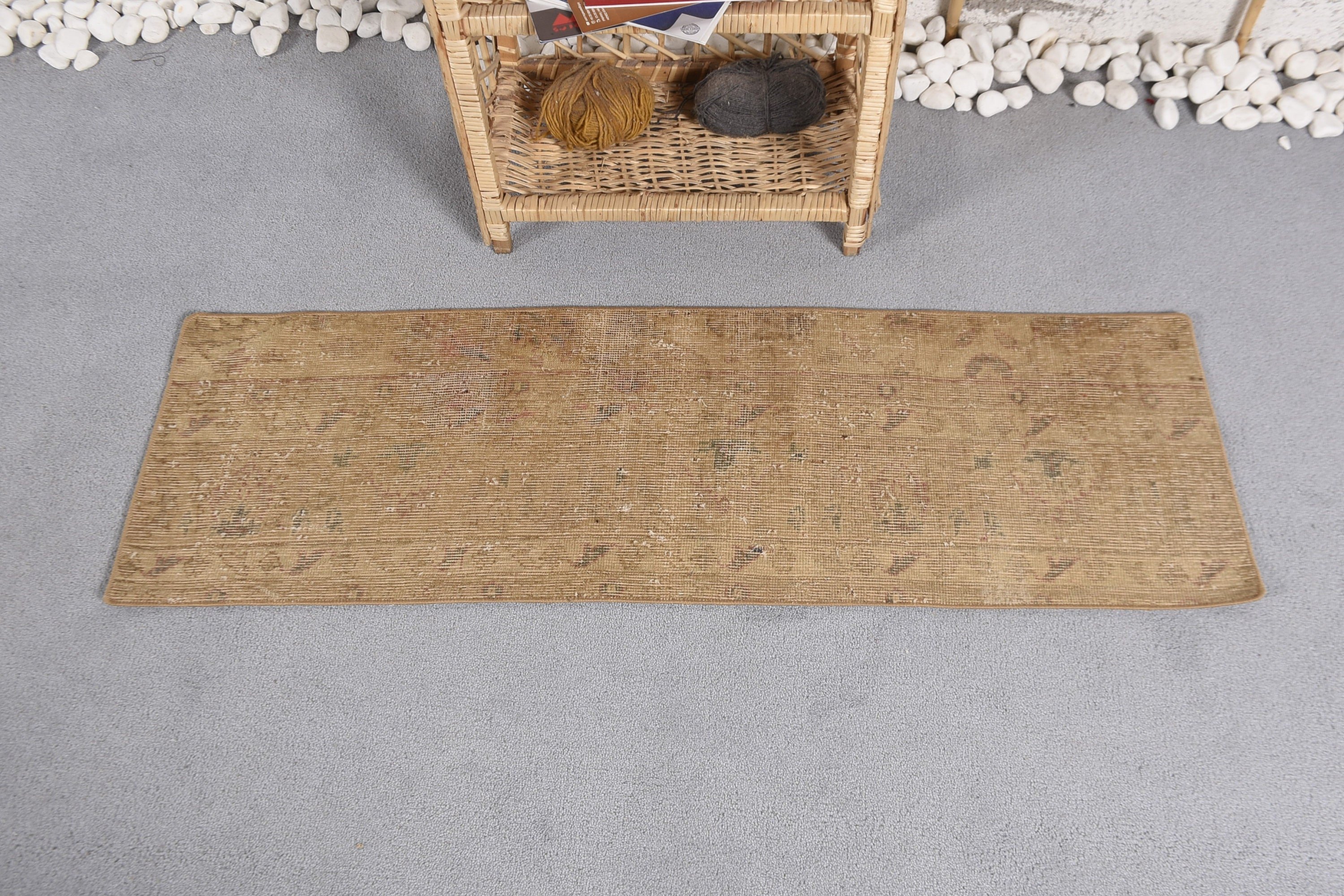 Vintage Halılar, Antika Halılar, Yün Halı, Bej Oryantal Halı, Dış Mekan Halısı, 1.4x4.3 ft Küçük Halı, Banyo Halıları, Türk Halısı, Kapı Paspası Halıları