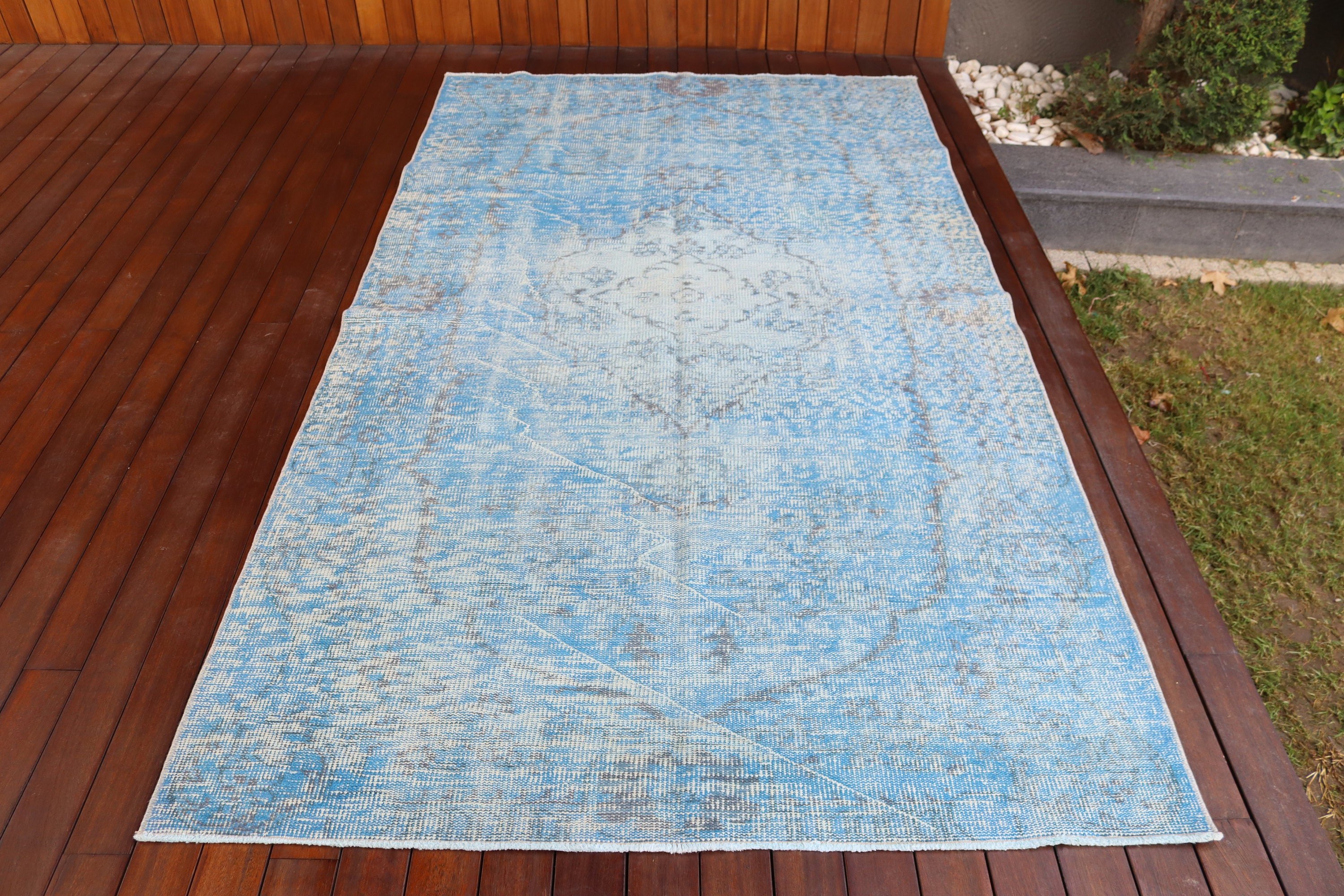 Office Rugs, Turkish Rugs, Floor Rug, Vintage Rugs, Handwoven Rugs, 4.7x8.1 ft Area Rug, Rugs for Bedroom, Kitchen Rugs, Blue Handwoven Rug