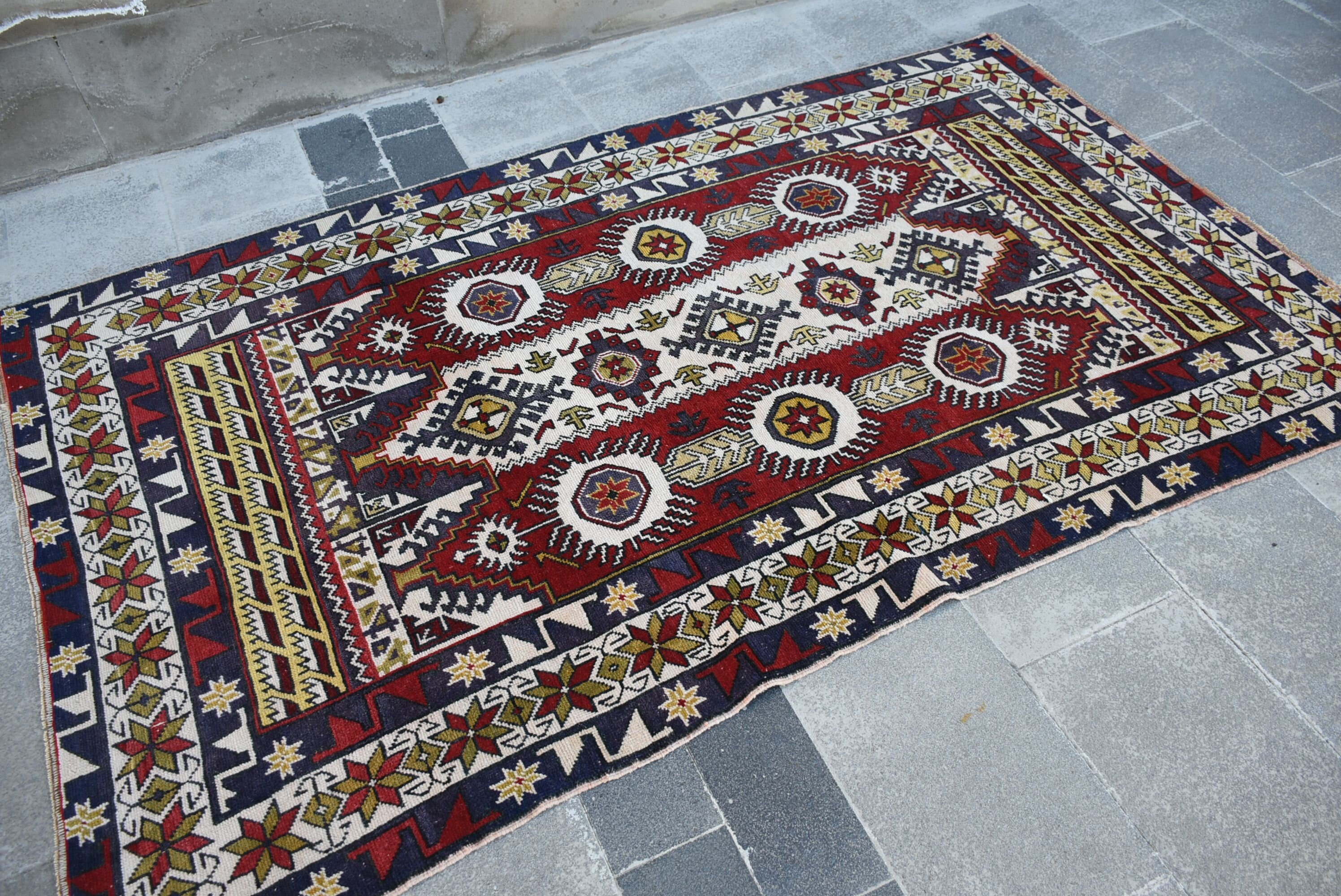 Red  4.4x7.3 ft Area Rug, Vintage Rug, Bedroom Rug, Moroccan Rug, Kitchen Rug, Turkish Rug, Vintage Decor Rugs