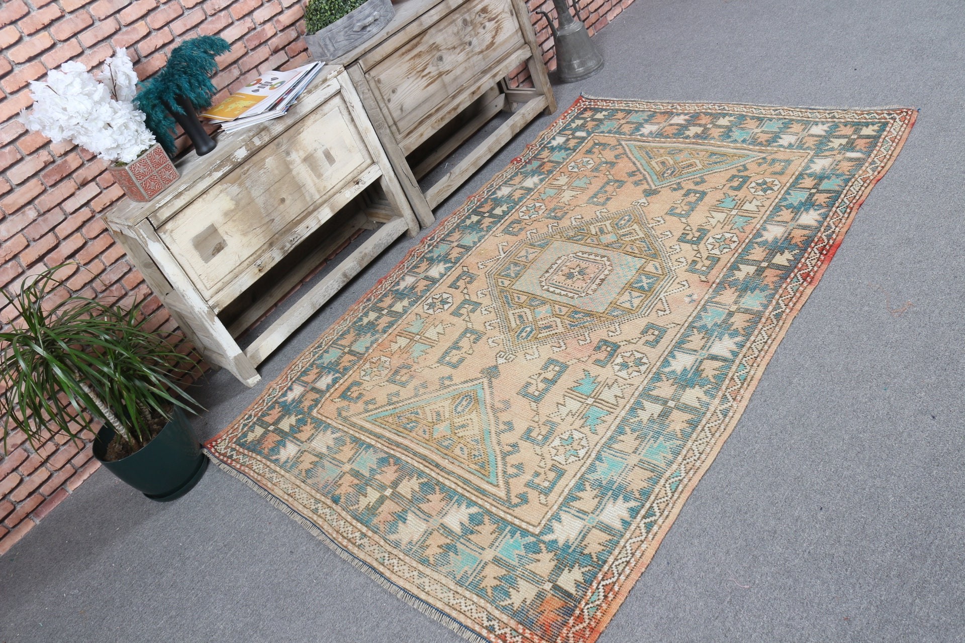 4.3x6.3 ft Area Rug, Moroccan Rug, Kitchen Rug, Turkish Rugs, Nursery Rug, Vintage Decor Rug, Anatolian Rug, Vintage Rug, Orange Cool Rugs