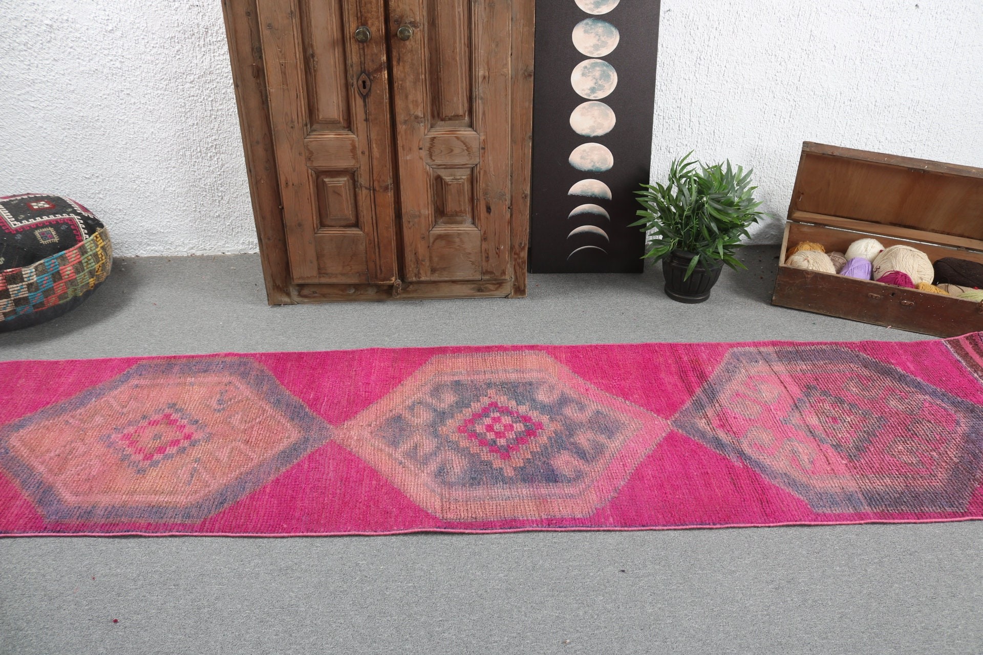 Koridor Halıları, Pembe 2.4x10.7 ft Runner Halıları, Dekoratif Halılar, Türk Halısı, Lüks Halı, Merdiven Halıları, Bildiri Halısı, Vintage Halı