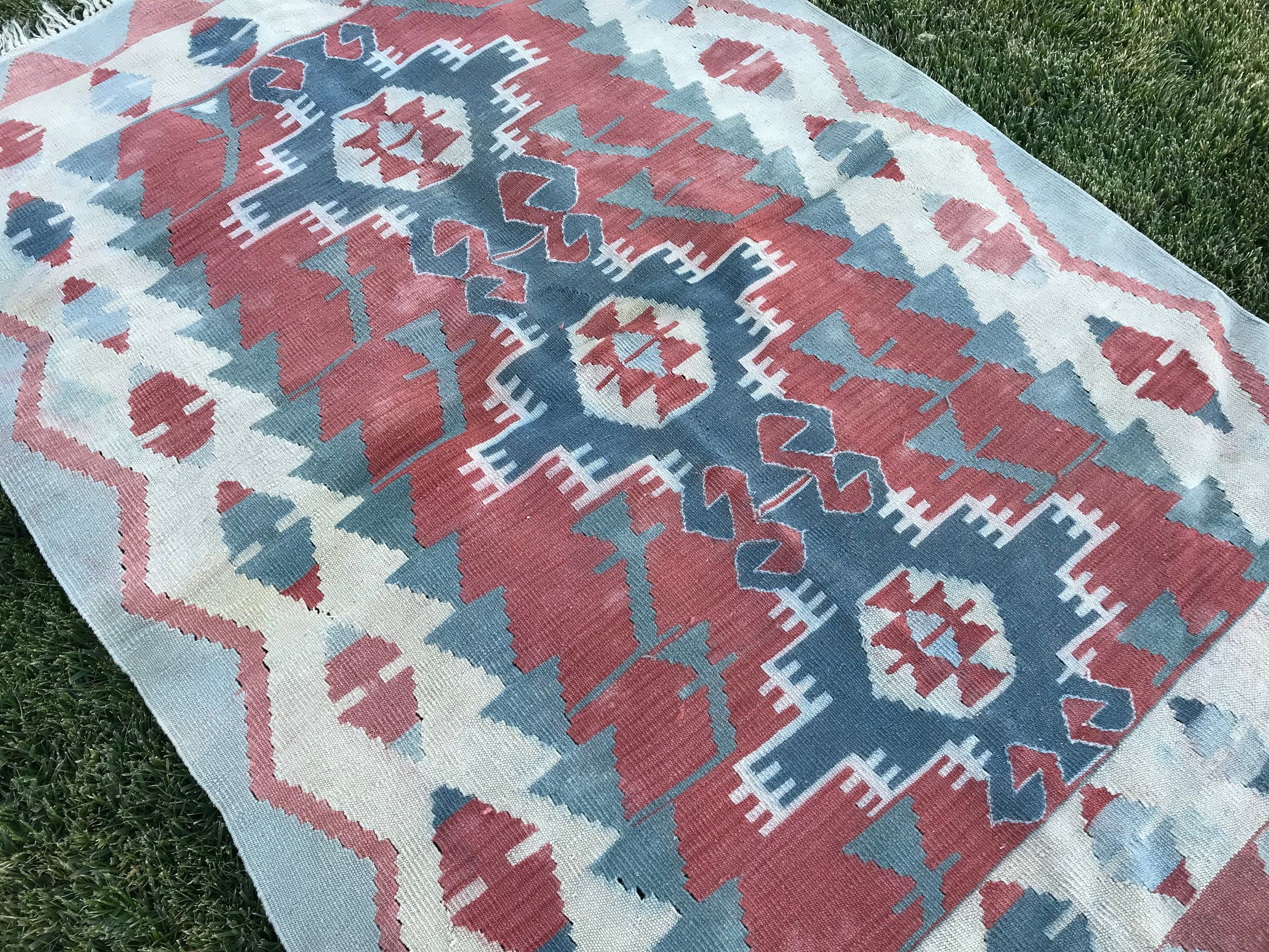 Kilim, Red Antique Rugs, Turkish Rugs, 3.7x5.6 ft Accent Rug, Vintage Rug, Moroccan Rug, Kitchen Rugs, Old Rug, Entry Rug, Nursery Rug