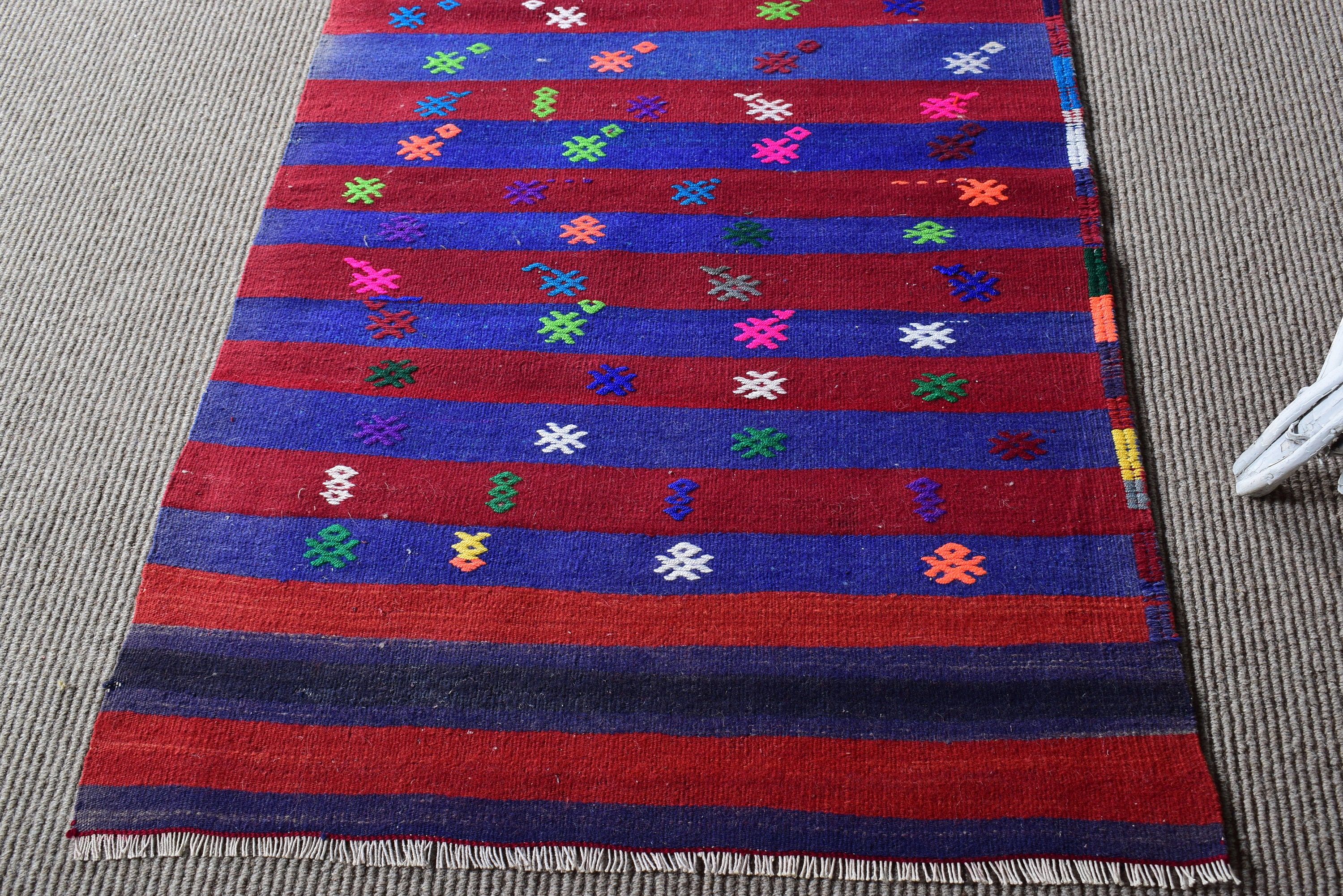 Kilim, Kırmızı Lüks Halı, Fas Halıları, Merdiven Halısı, Boho Halısı, Vintage Halılar, Türk Halısı, 2.5x7.6 ft Runner Halısı, Vintage Runner Halıları, Yer Halısı