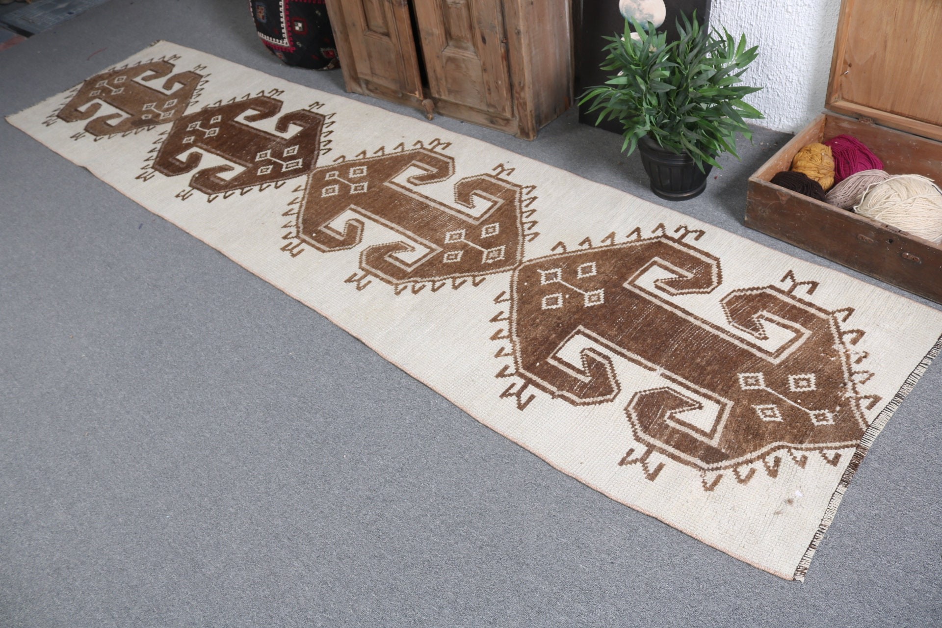 2.7x11.5 ft Runner Rugs, Kitchen Rugs, Boho Rug, Beige Cool Rugs, Turkish Rugs, Long Runner Rug, Statement Rug, Vintage Rug