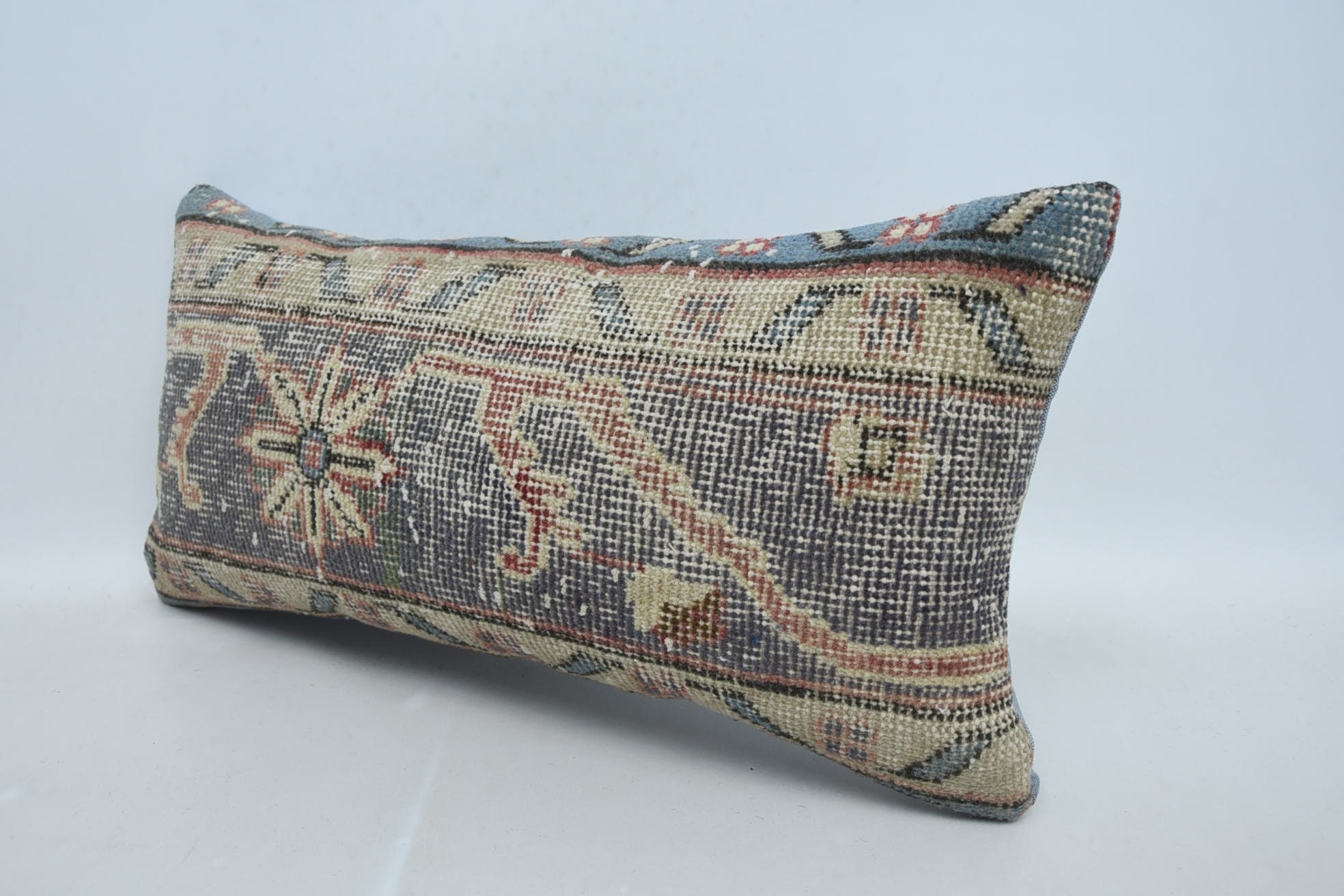 Gift Pillow, Turkish Bench Cushion Cover, Kilim Pillow, Outdoor Throw Cushion, Boho Pillow Sham Cover, 12"x24" Gray Pillow Sham