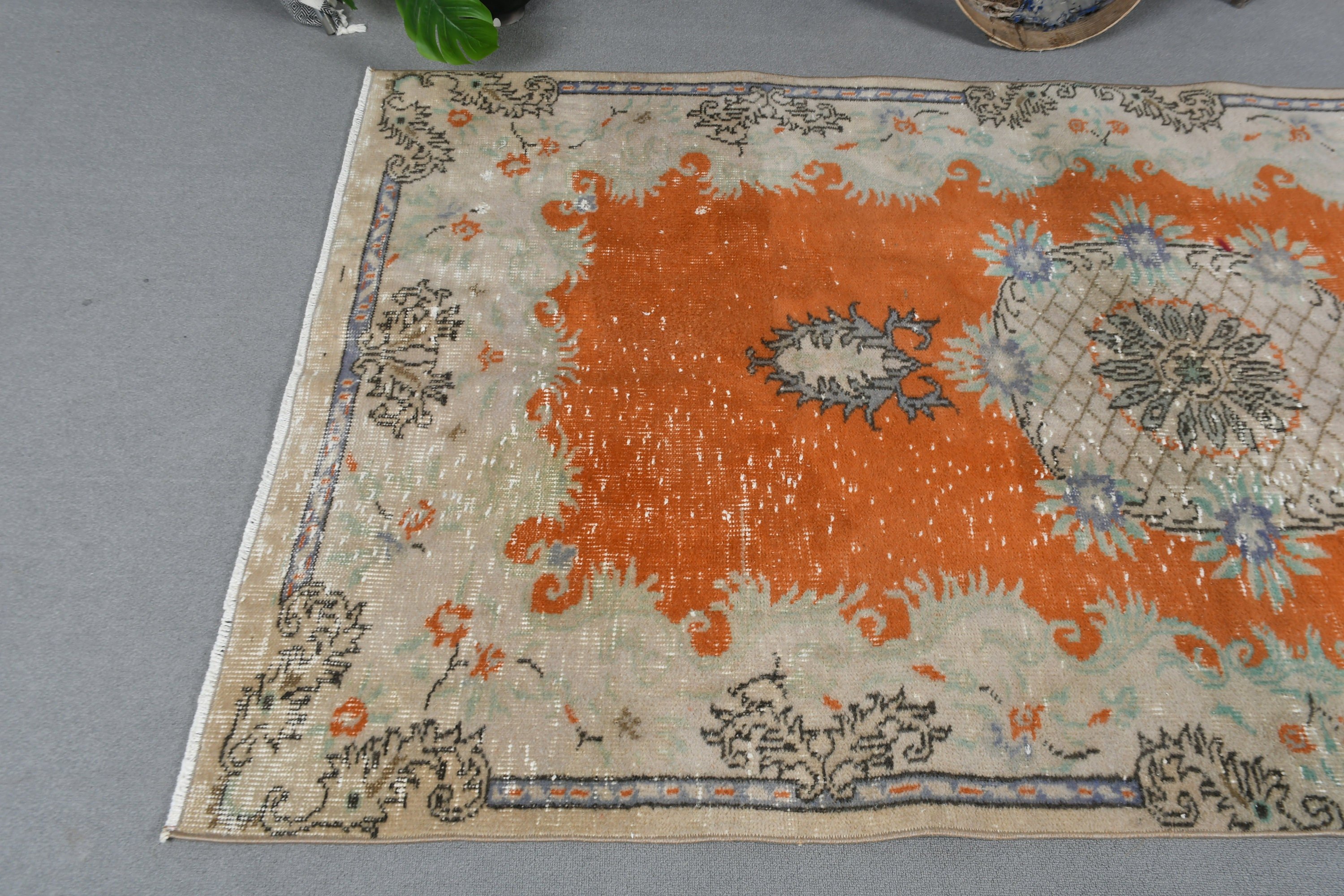 Kitchen Rugs, 4.5x8.2 ft Area Rug, Wool Rug, Vintage Rug, Orange Kitchen Rug, Eclectic Rug, Bedroom Rugs, Rugs for Floor, Turkish Rug