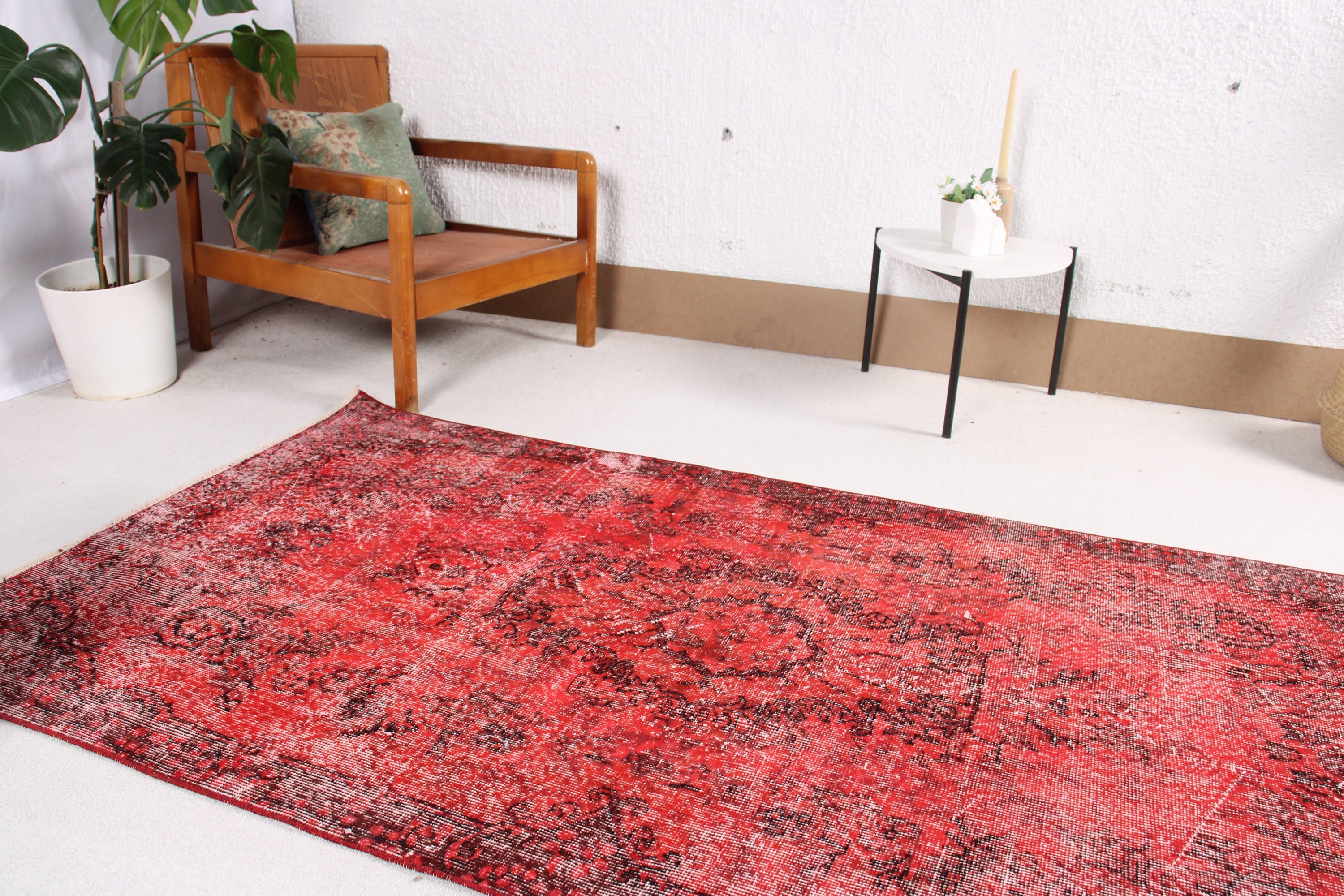 Turkish Rug, Oriental Rug, Vintage Rug, 3.7x6.8 ft Area Rug, Rugs for Floor, Red Geometric Rugs, Kitchen Rug, Floor Rug, Home Decor Rugs