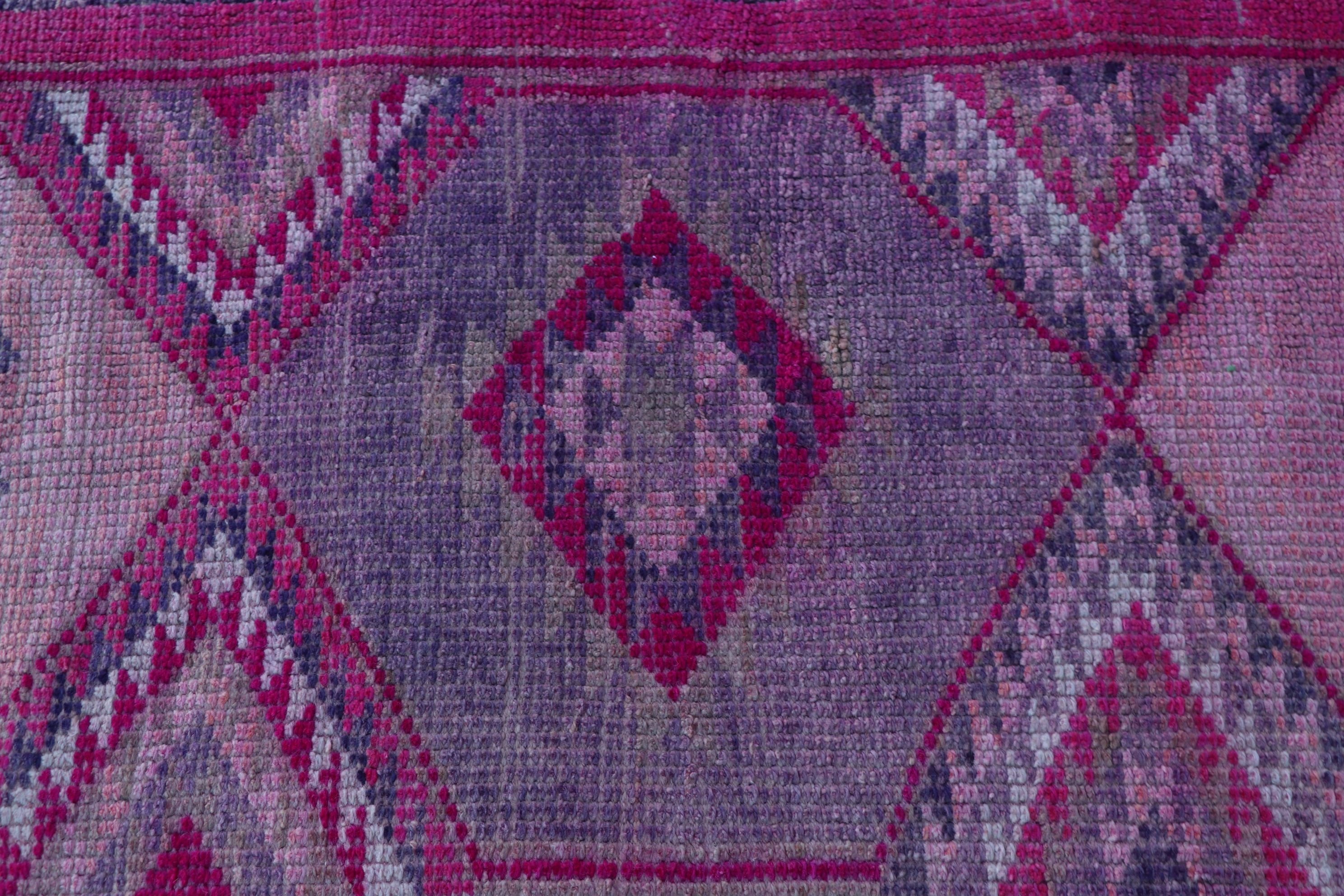 Bohemian Rug, Vintage Rug, Corridor Rugs, 2.9x10.7 ft Runner Rugs, Hallway Rug, Turkish Rug, Kitchen Rug, Floor Rug, Pink Oriental Rugs