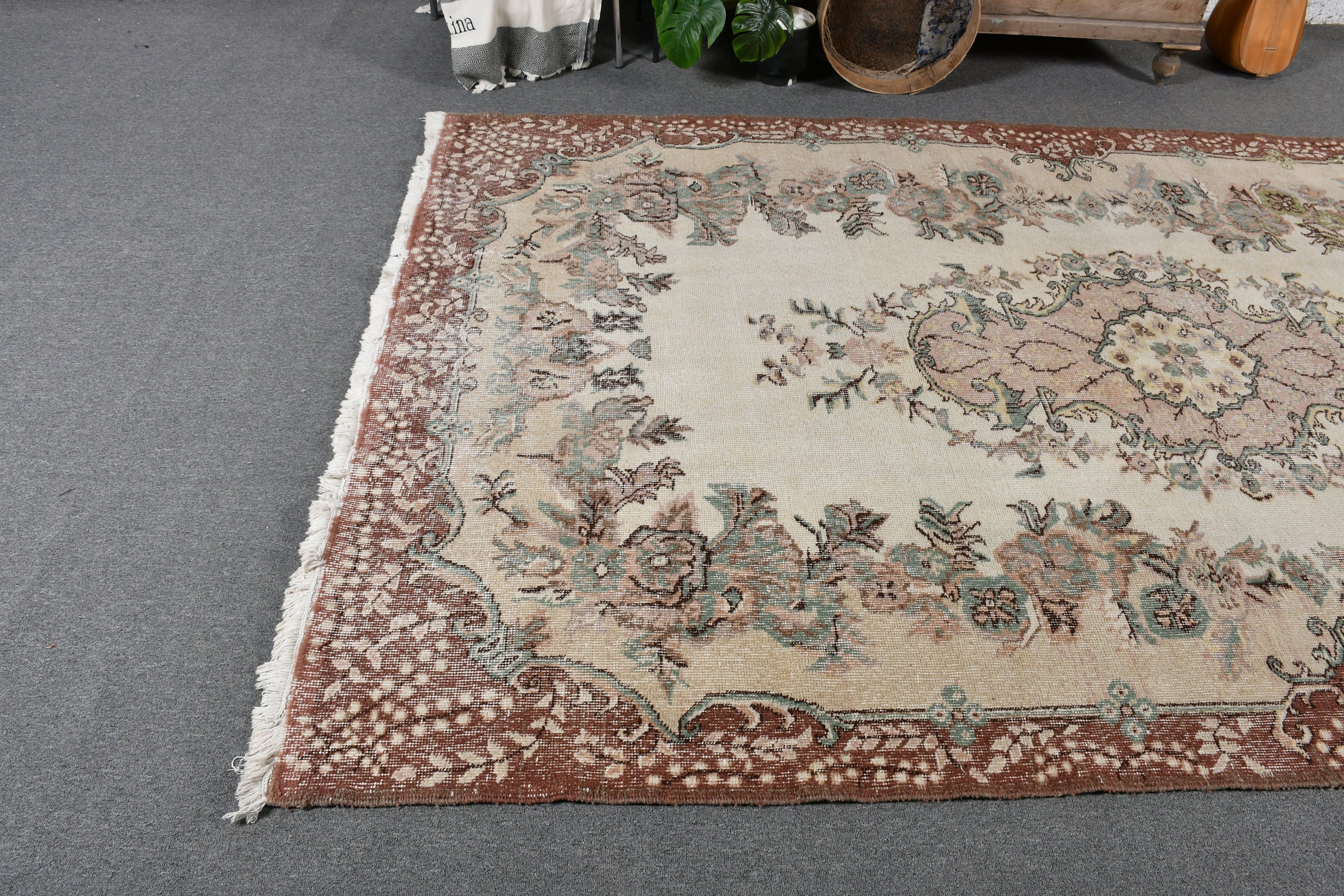 Turkish Rug, Kitchen Rug, Living Room Rugs, Custom Rugs, Rugs for Salon, Beige Bedroom Rug, Antique Rugs, Vintage Rug, 6x9.9 ft Large Rug