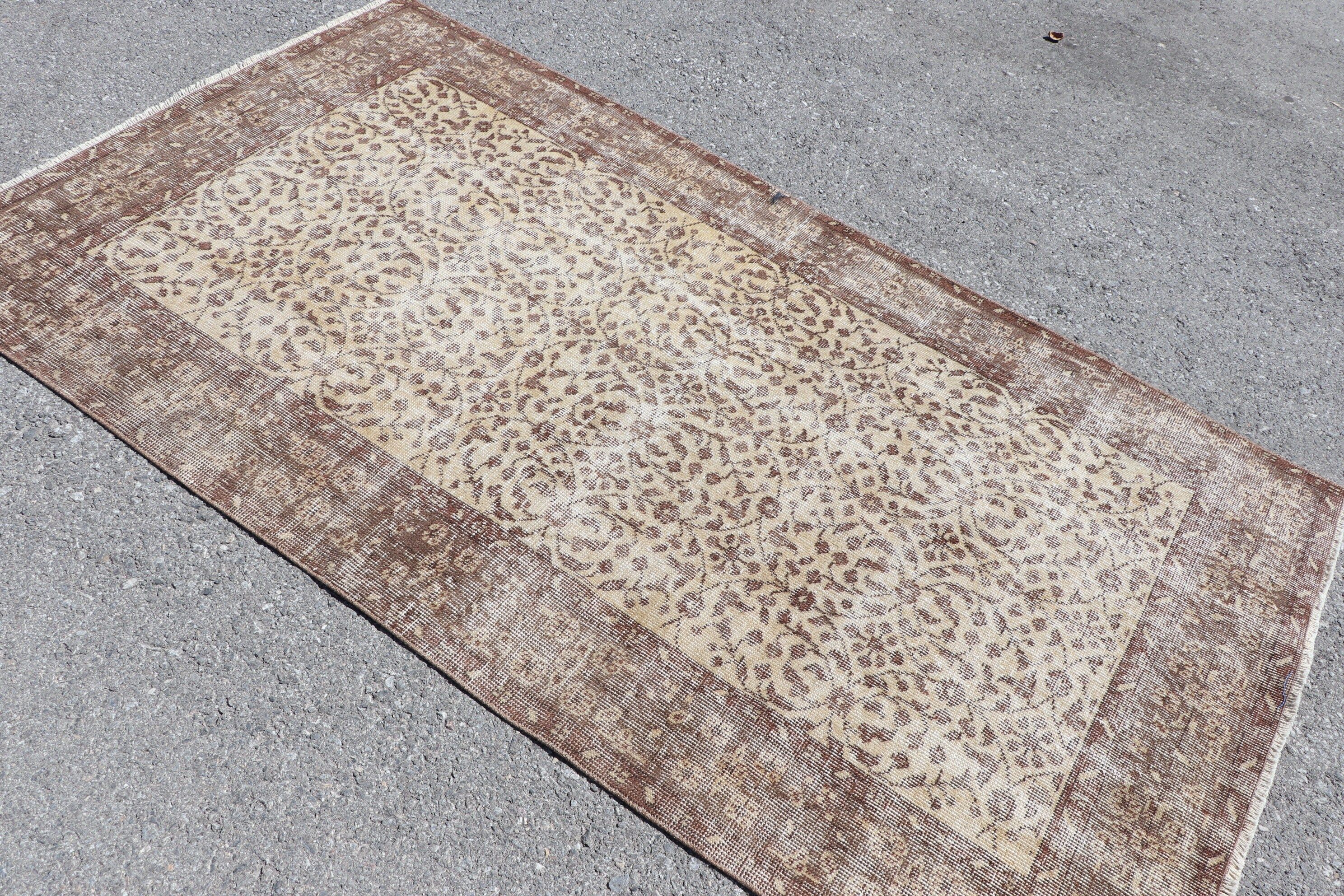 Beige Wool Rug, 3.9x6.9 ft Area Rugs, Distressed Rug, Nursery Rug, Rugs for Area, Turkish Rug, Home Decor Rug, Vintage Rug, Antique Rugs