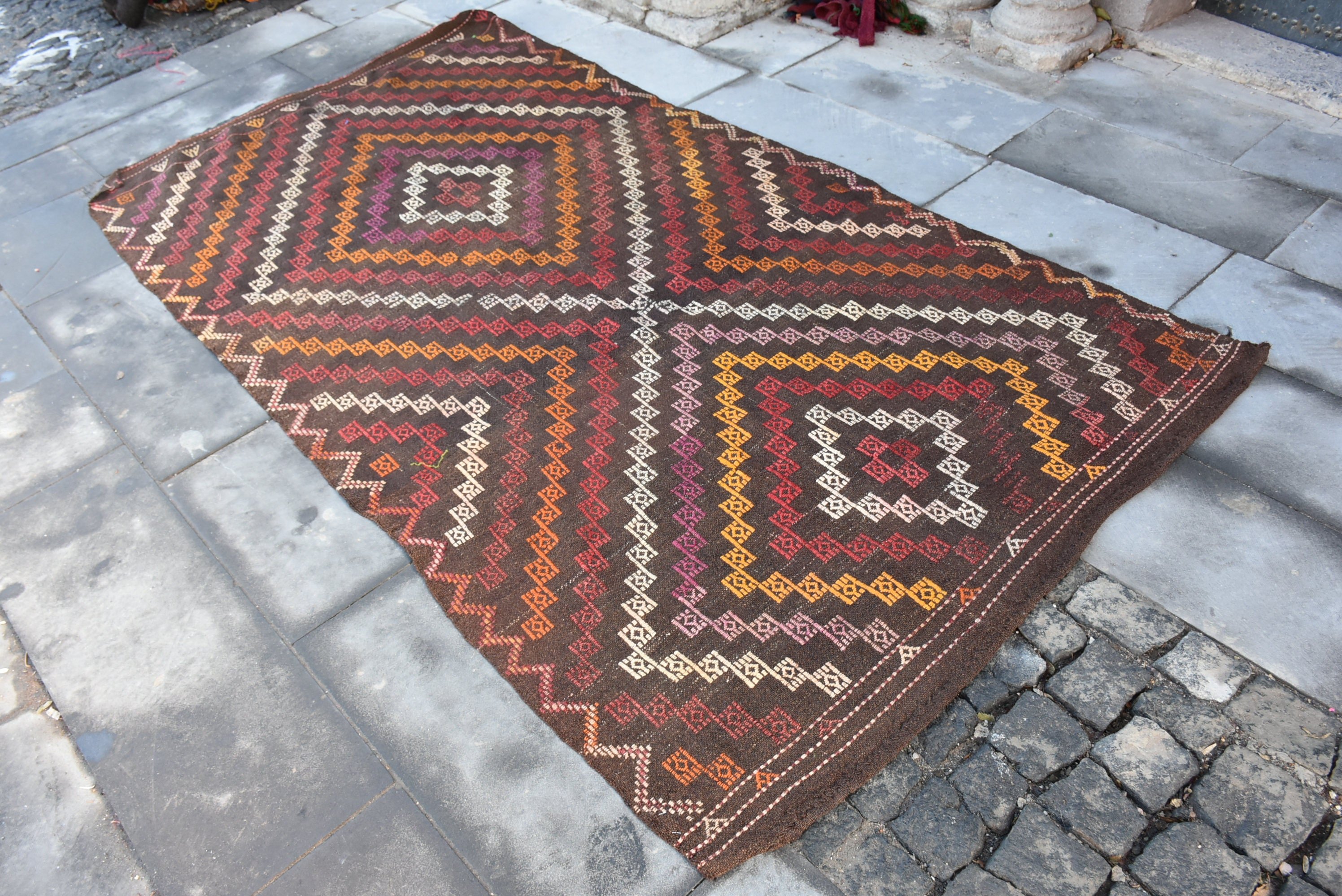 Kilim, Vintage Rug, Kitchen Rug, Anatolian Rugs, 4.5x8.2 ft Area Rugs, Natural Rug, Turkish Rug, Rugs for Floor, Floor Rug, Red Floor Rug