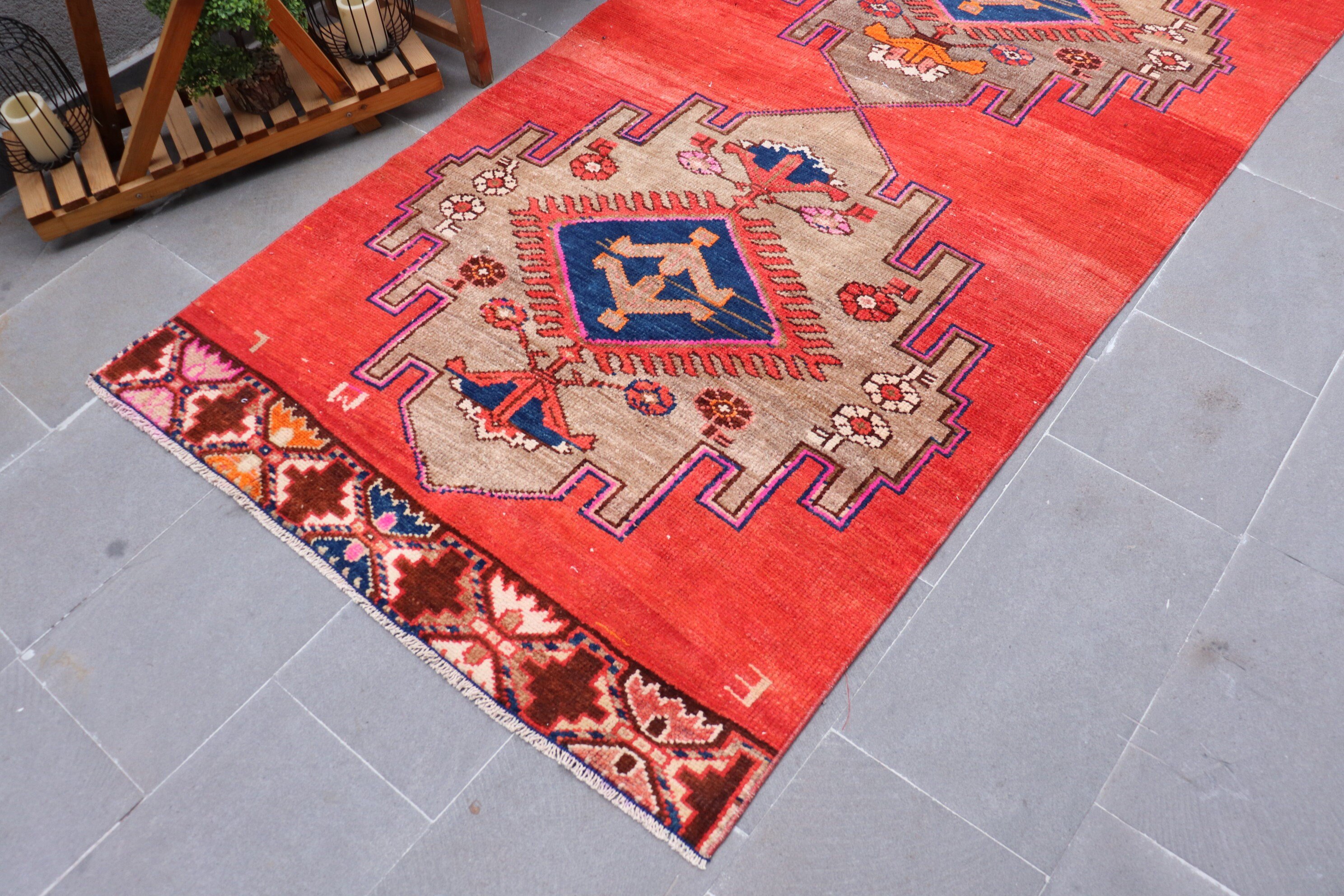 Pale Rug, 4.1x11.9 ft Runner Rug, Turkish Rugs, Kitchen Rug, Vintage Rug, Bedroom Rug, Red Cool Rug, Rugs for Kitchen