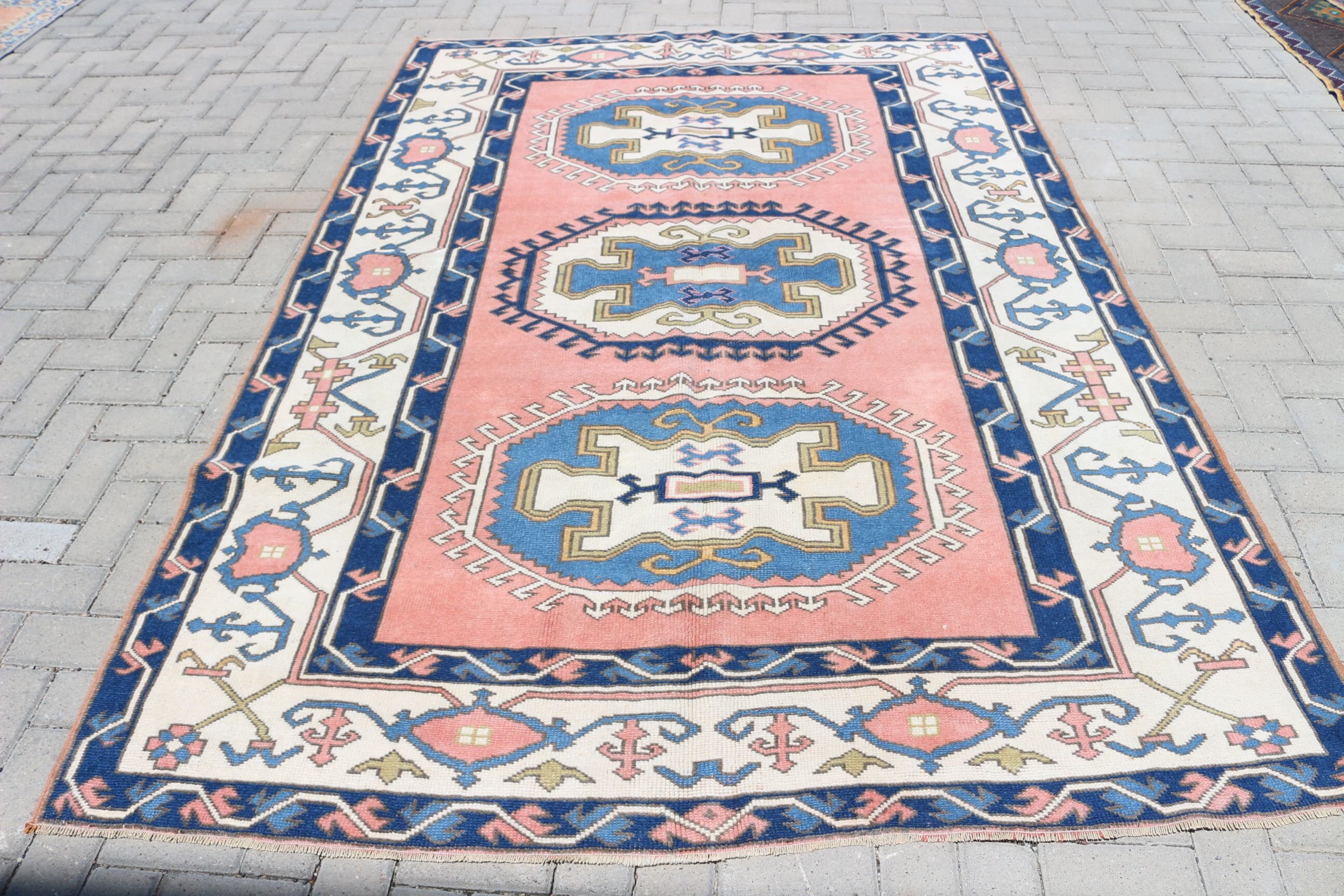 5.8x8.3 ft Büyük Halı, Vintage Halı, Yemek Odası Halıları, Salon Halısı, Kabile Halısı, Antika Halı, Mavi Mutfak Halıları, Türk Halıları, Oryantal Halılar