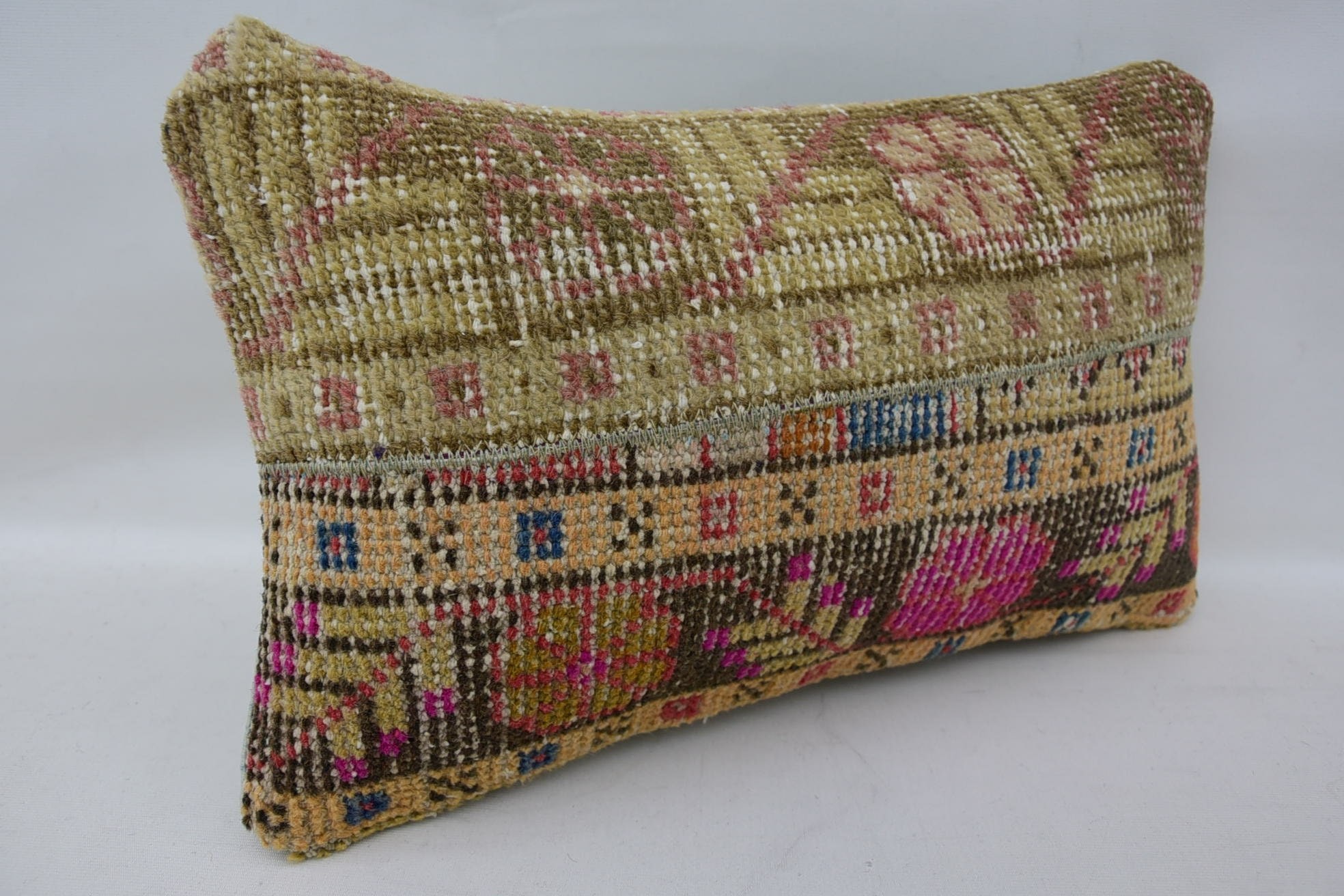 Home Decor Pillow, 12"x20" Beige Pillow Cover, Kilim Pillow Cover, Ikat Cushion Case, Vintage Kilim Throw Pillow, Bright Pillow Sham