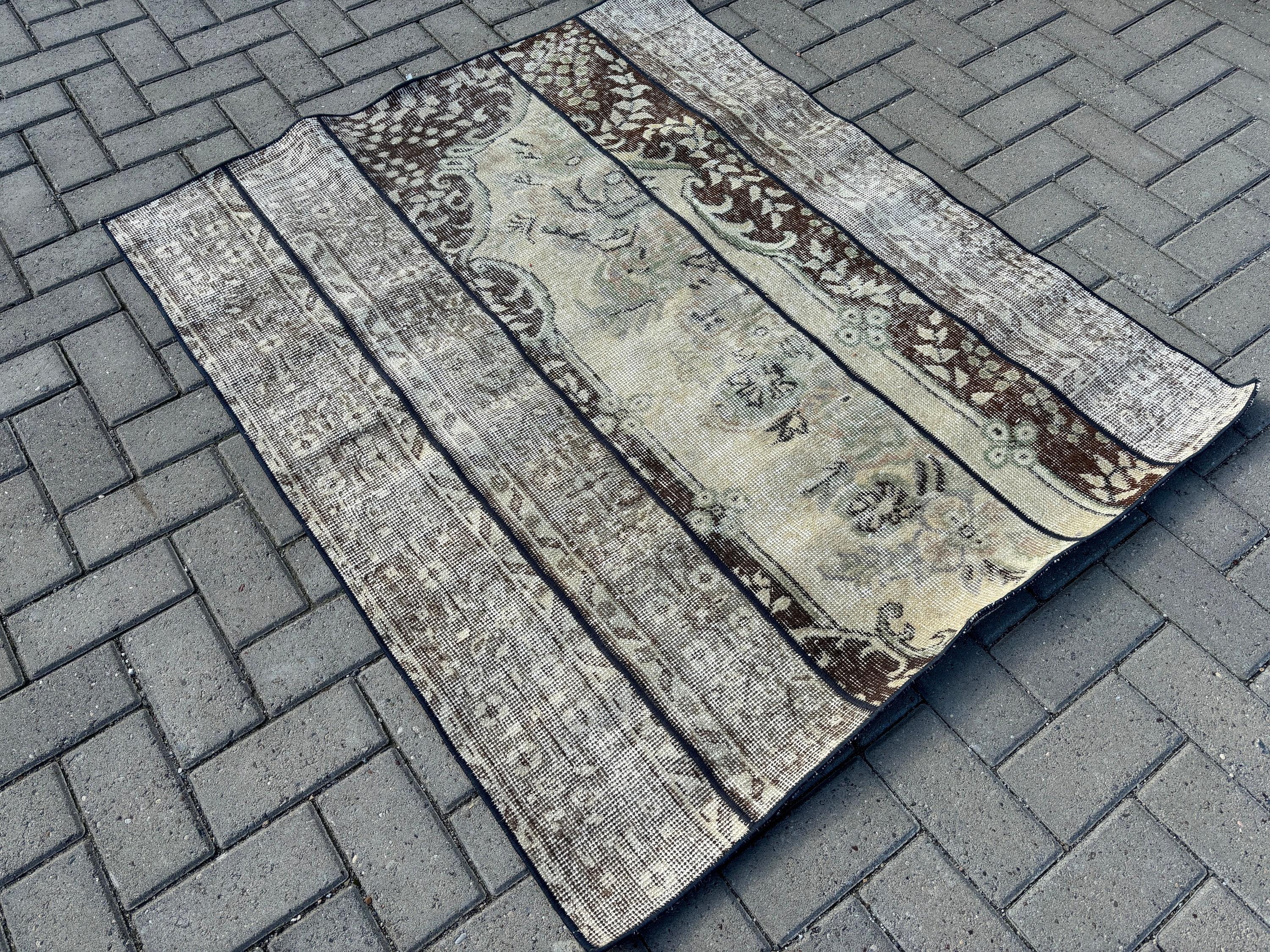 3,7x4,4 ft Accent Halı, Yatak Odası Halısı, Vintage Halılar, Açıklama Halıları, Türk Halısı, Bej Oryantal Halı, Boho Accent Halıları, Oryantal Halılar