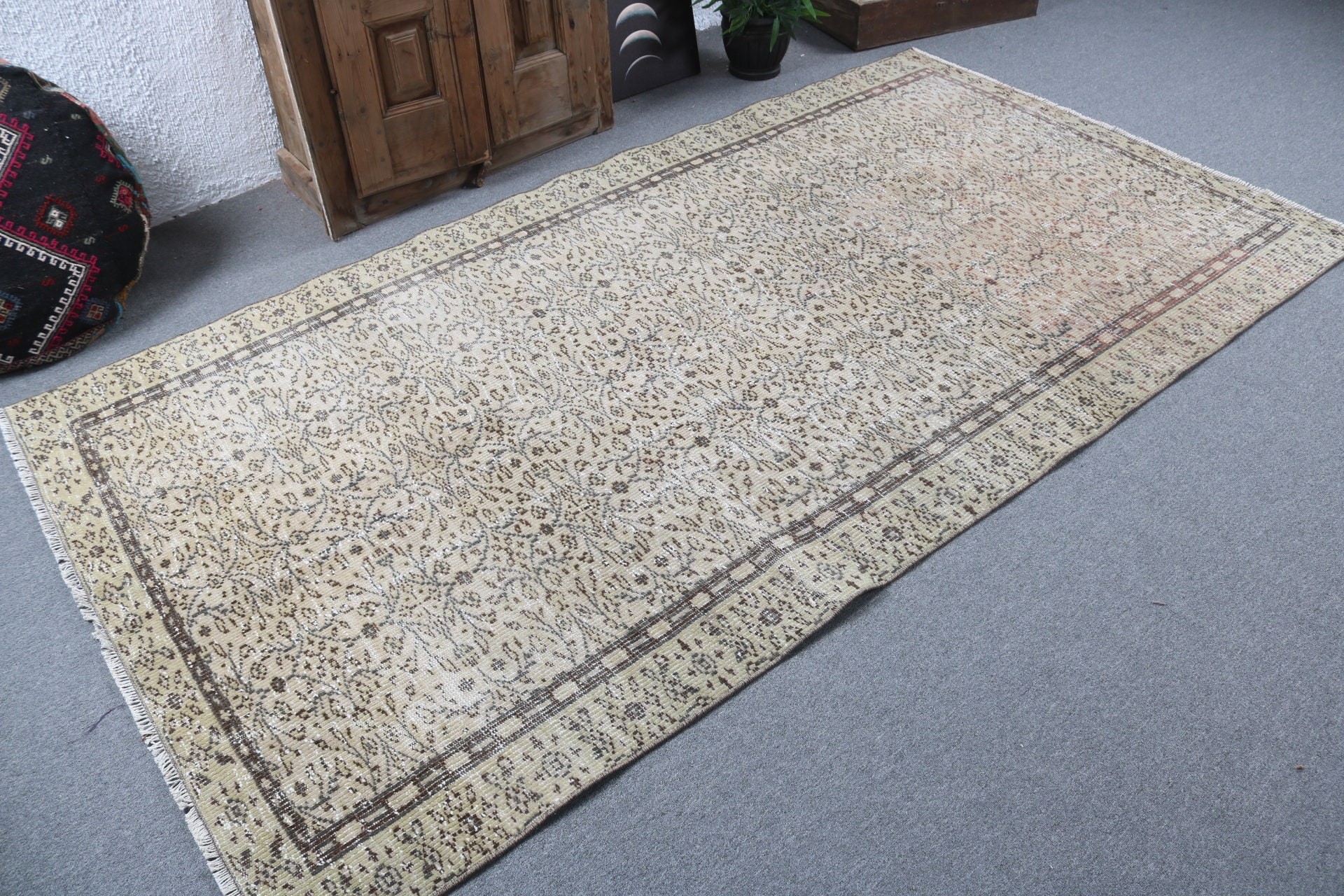 4.8x8.9 ft Büyük Halı, Sarı Nötr Halı, Dekoratif Halılar, Yatak Odası Halısı, Vintage Halı, Düz Dokuma Halılar, Salon Halısı, Türk Halıları