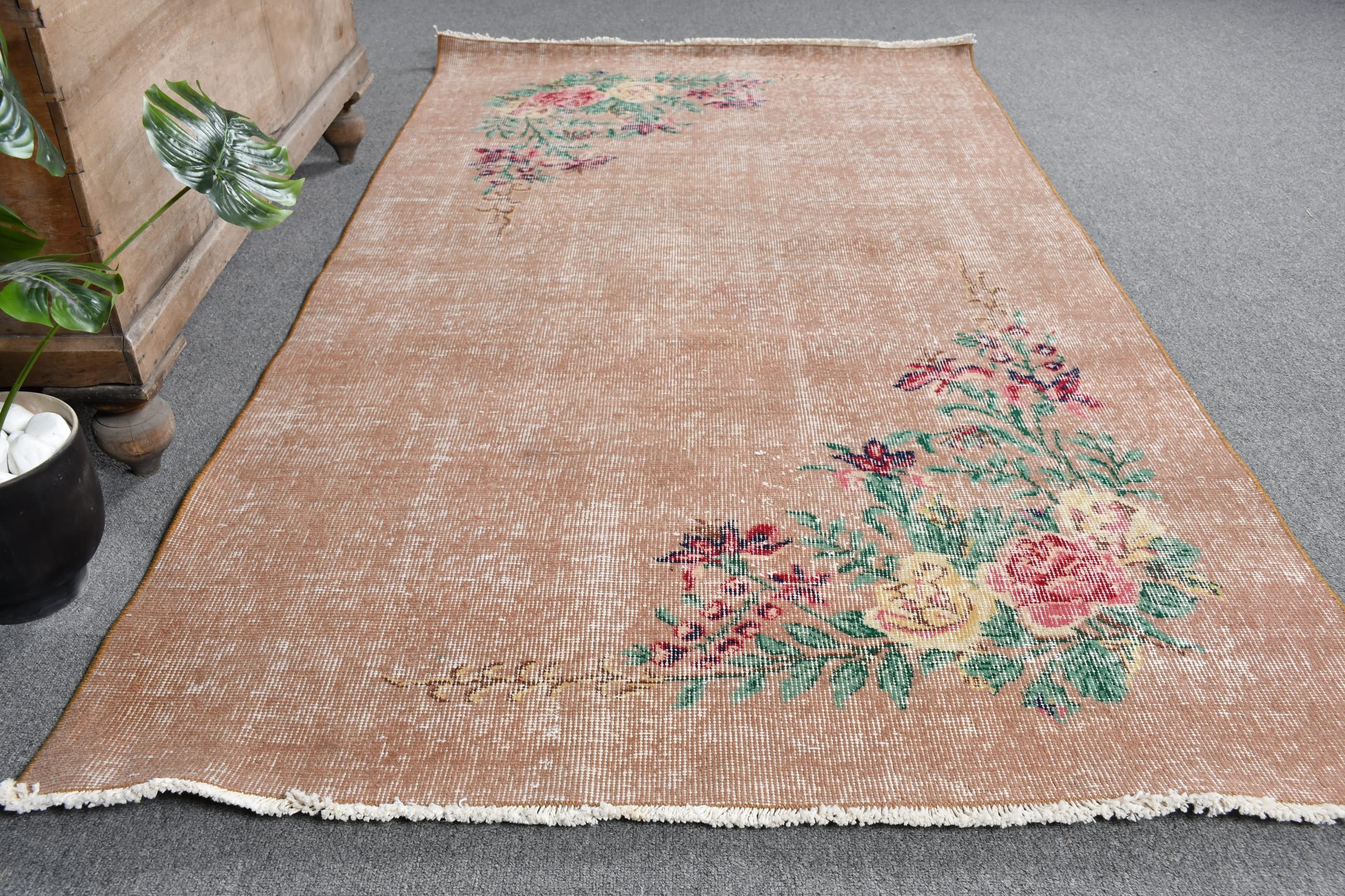 Türk Halıları, Kahverengi Soğuk Halı, Yatak Odası Halısı, Yemek Odası Halısı, Yatak Odası Halıları, Vintage Halı, Mutfak Halısı, Düz Dokuma Halı, 3,7x6,5 ft Alan Halısı