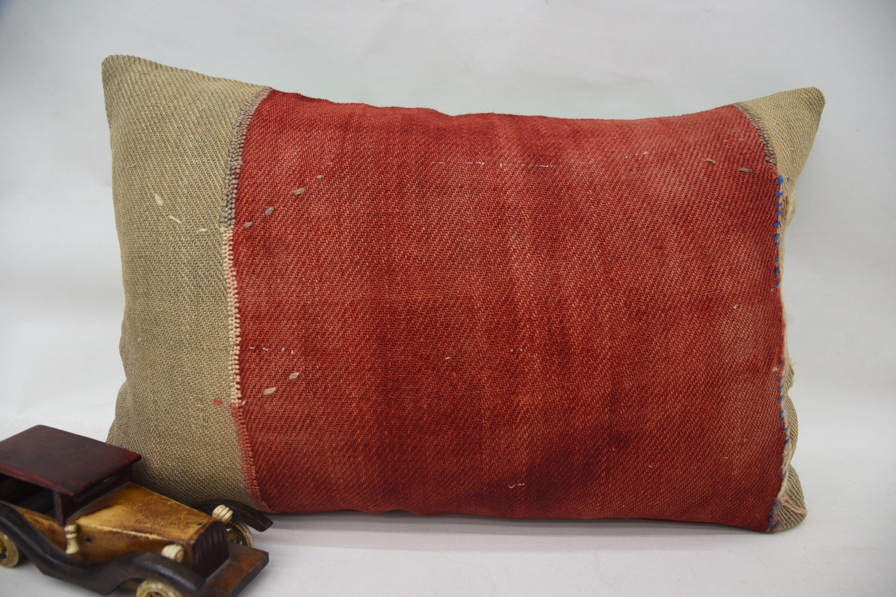Decorative Cushion Cover, Vintage Kilim Throw Pillow, Pillow for Sofa, 16"x24" Red Pillow Cover, Vintage Kilim Pillow, Car Pillow Sham