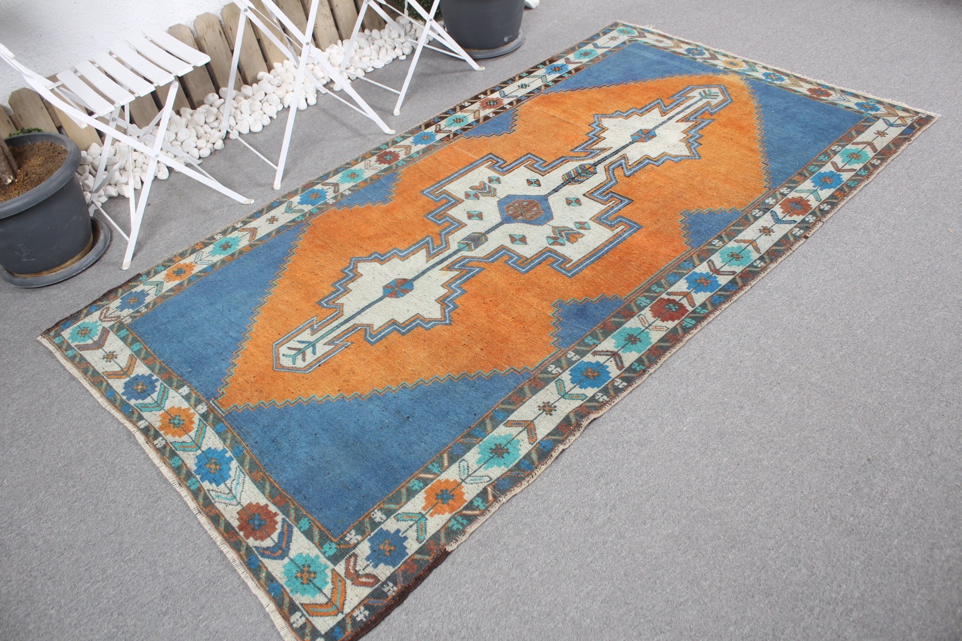 Cool Rug, Turkish Rugs, 4.2x7.7 ft Area Rugs, Vintage Rugs, Orange Floor Rugs, Dining Room Rug, Kitchen Rugs, Oushak Rugs, Pastel Rugs