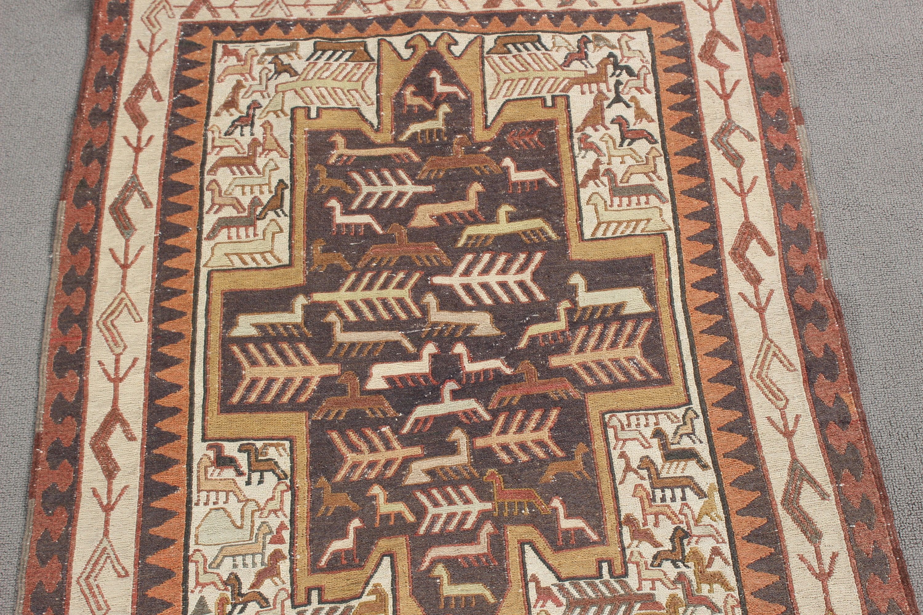 Küçük Alan Halısı, Giriş Halısı, Düz Dokuma Halılar, Vintage Halı, Türk Halısı, Kilim, Bej 2.5x3 ft Küçük Halı, El Dokuma Halı