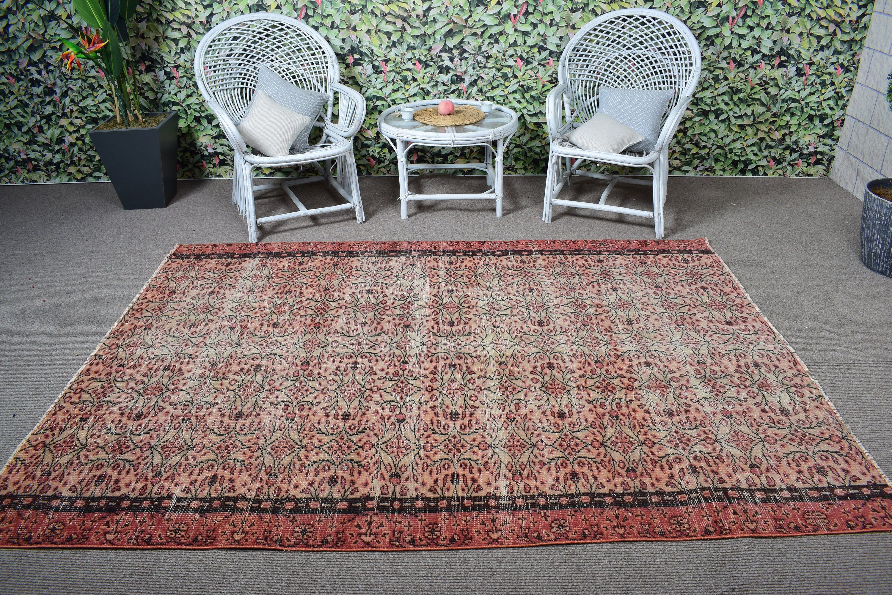 5.9x8 ft Large Rug, Floor Rugs, Vintage Rugs, Cool Rug, Turkish Rugs, Large Boho Rug, Dining Room Rugs, Red Kitchen Rugs